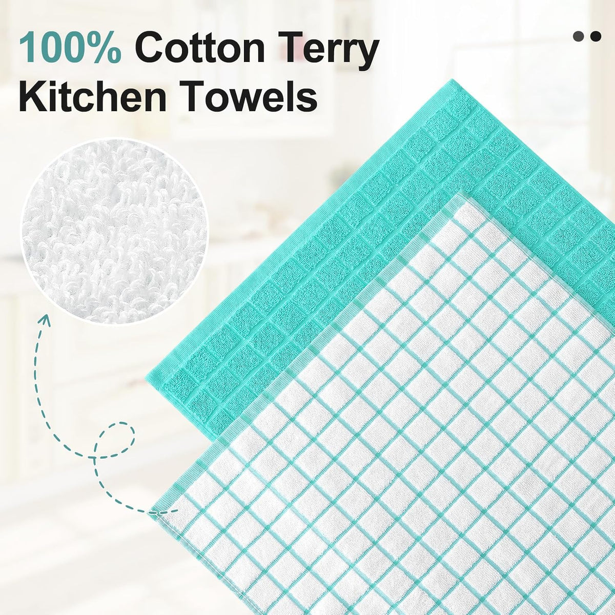 Homaxy Large Premium Cotton Kitchen Towels 16"x 28", 12 Pack, Aqua | Natural Ring Spun 390 GSM Dish Towels, Super