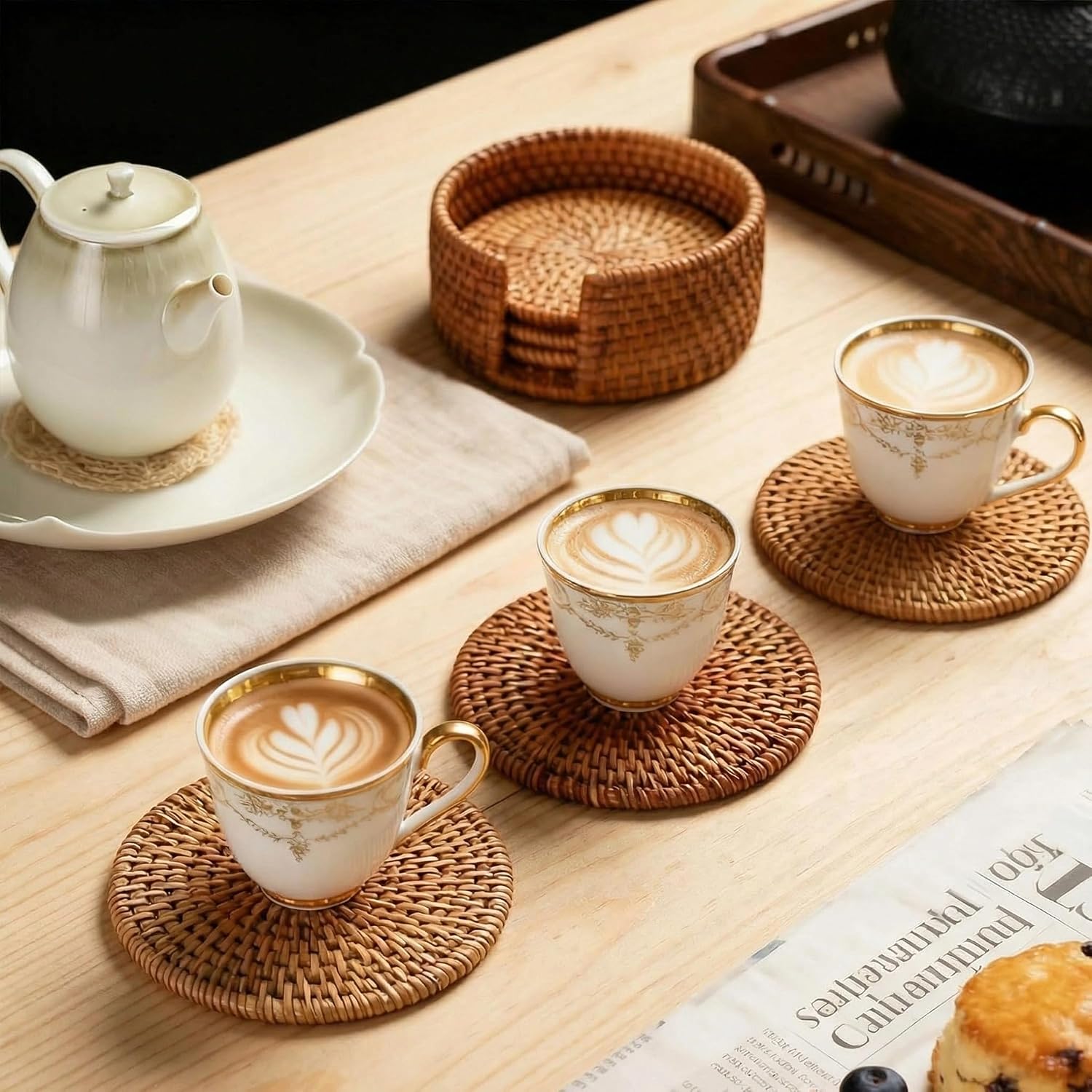 Holder｜Wicker Drink Coasters Set for Protecting / Natural / 4 Inch / Set of 6