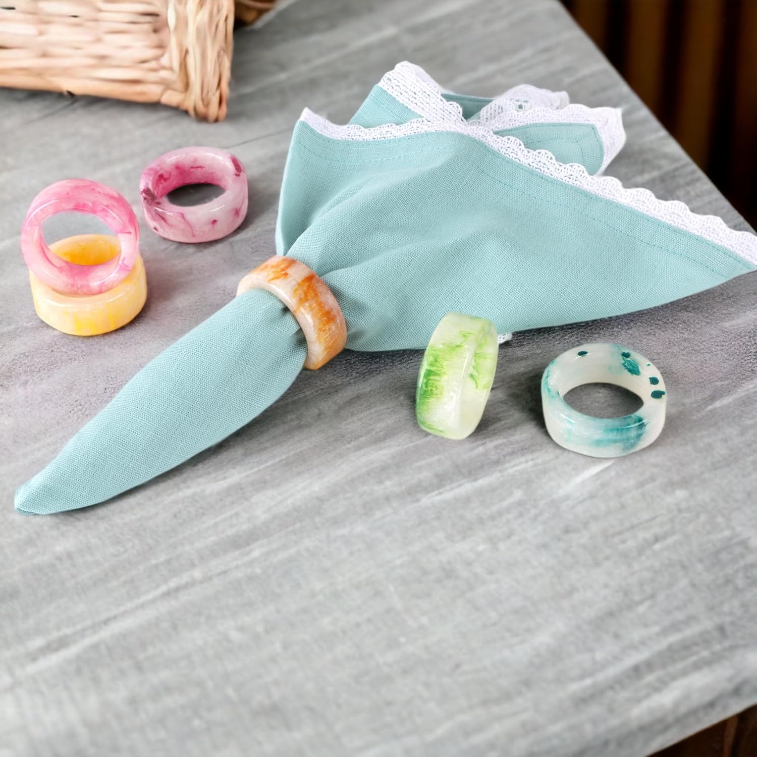 Alpha Living Home Epoxy Resin Napkin Rings, Pastel, Set of 12 | Glossy resin, 6 pastel colors 2 of each, 2x2x0.75 in