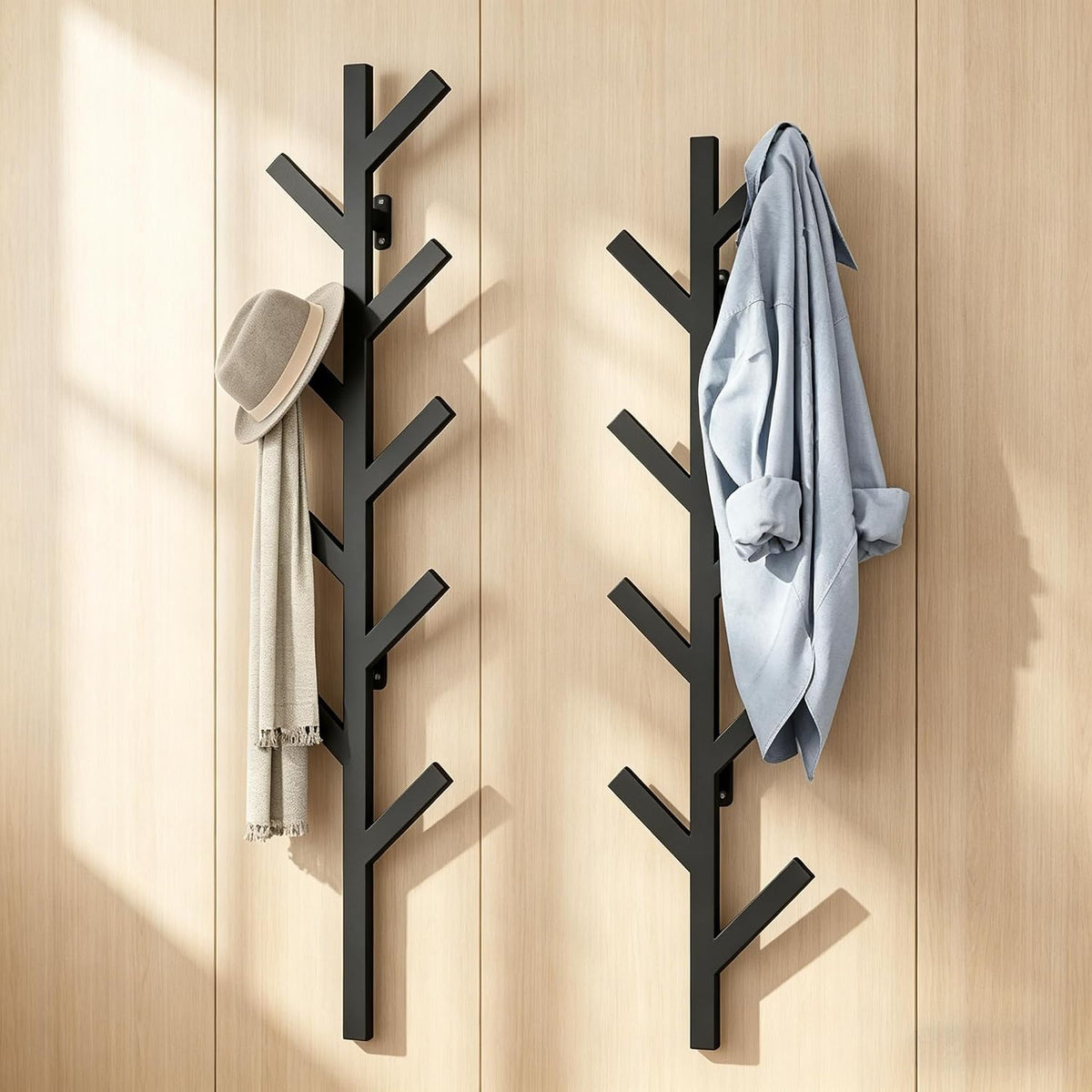 Vlush 2Pack Wall Mounted Coat Rack - 9 Hooks, Modern Metal Design, for Hats, Coats, and Bags - Suitable for Entryways