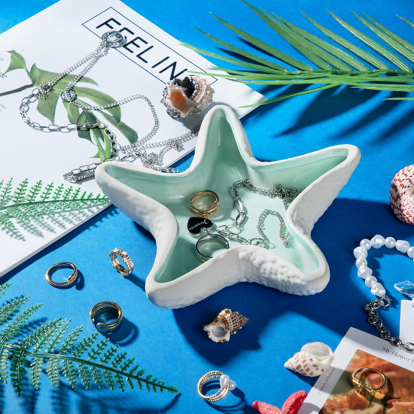Ceramic Jewelry Tray / 7.08 x 7.08 x 1.4 / Starfish