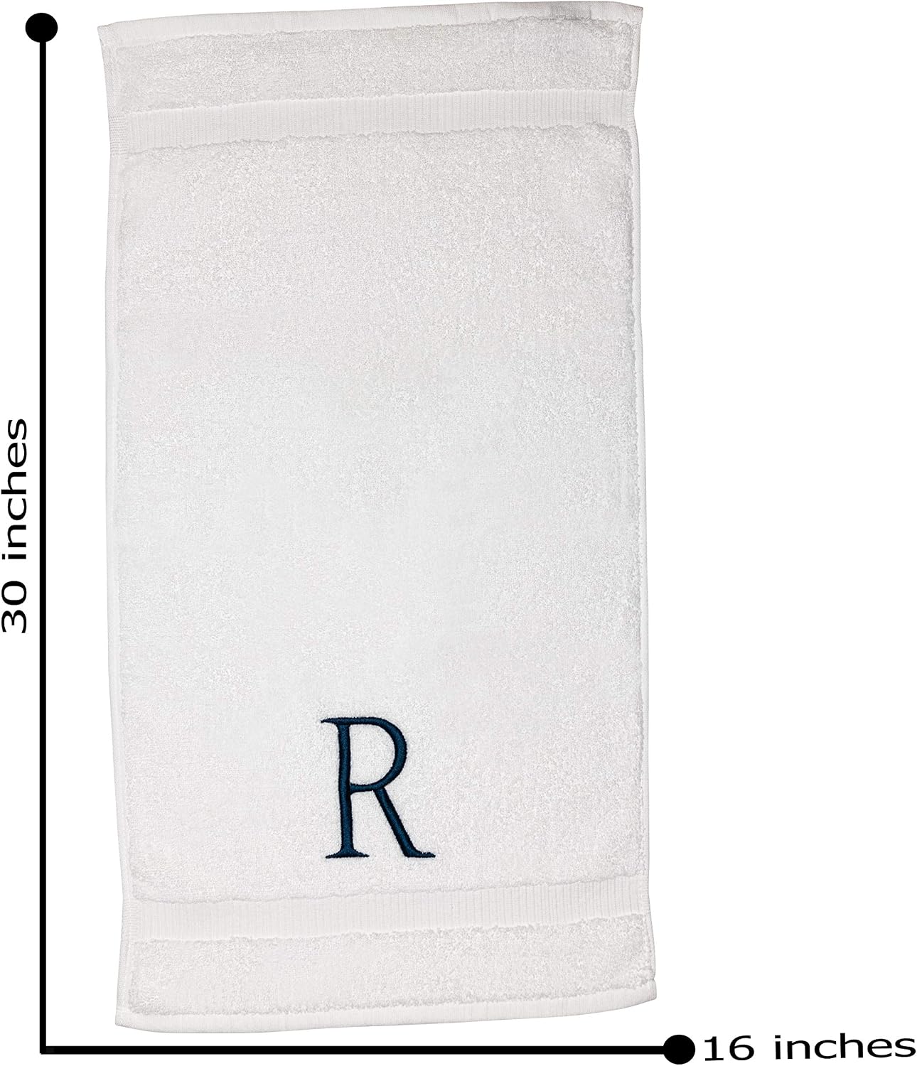 White with Navy Monogrammed Hand Towels for Bathroom - Set of 2 Letter R | Luxury Hotel Quality Initial Towels For