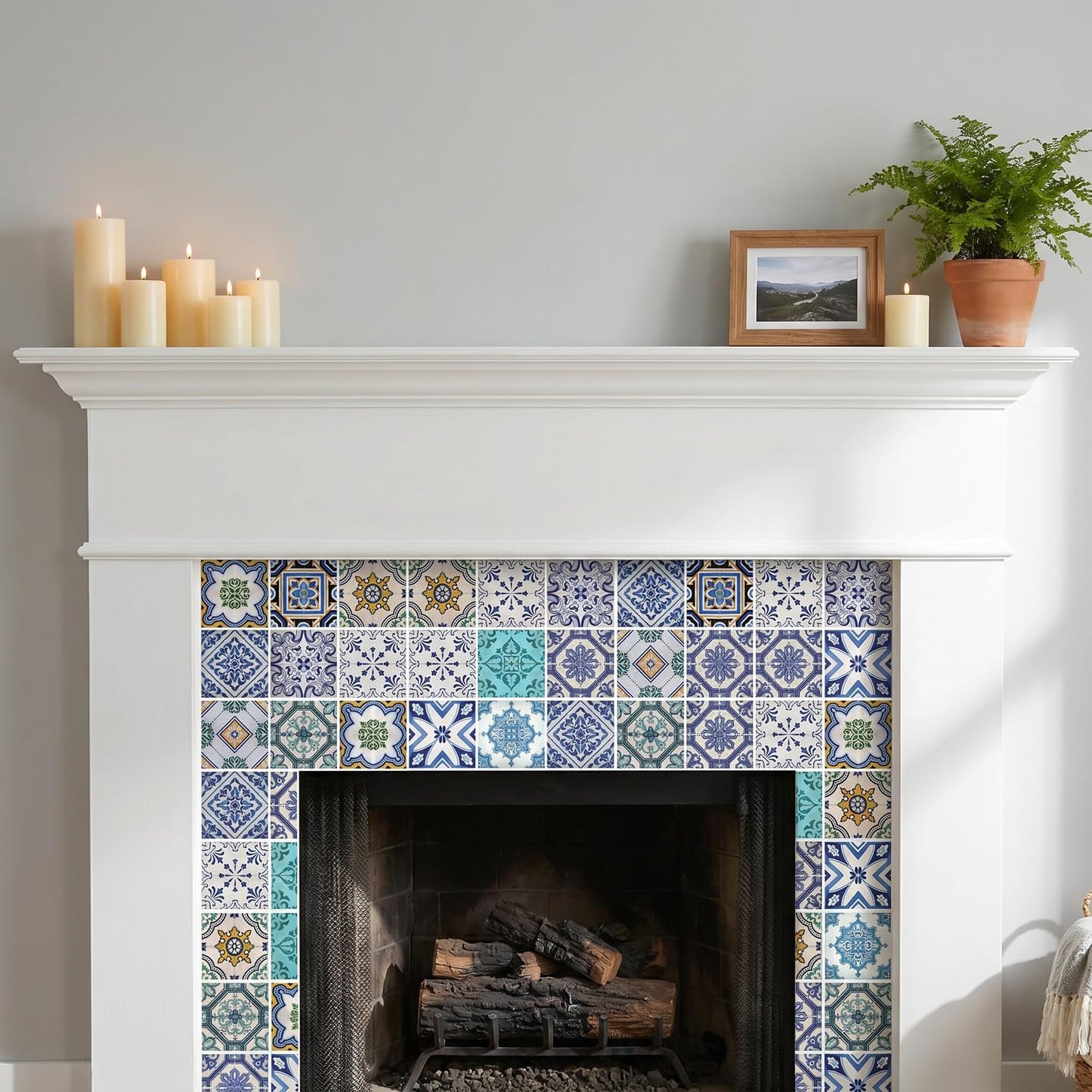 Mediterranean Tile Stickers Peel and Stick / 4 x 4 / Blue / Set of 30