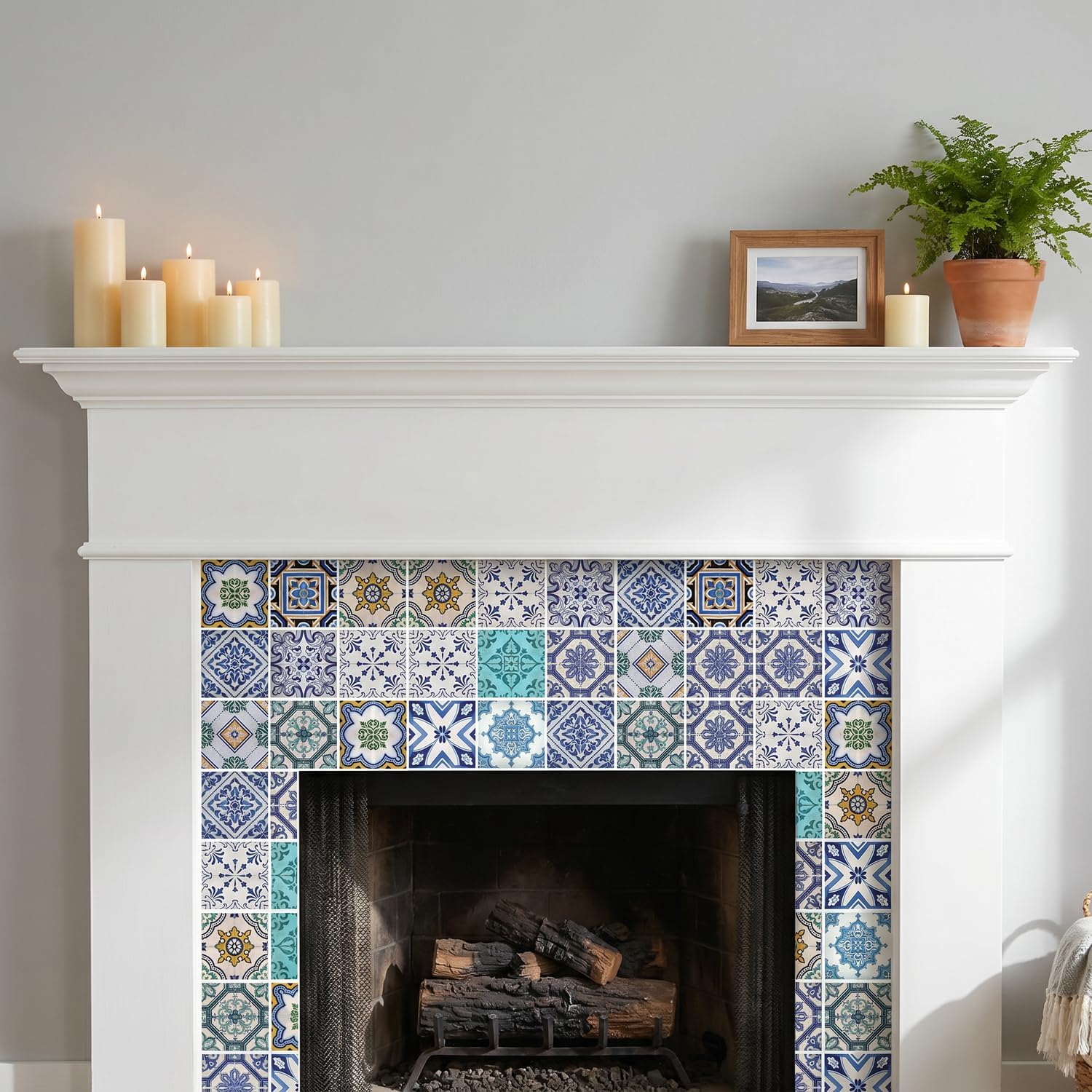 Mediterranean Tile Stickers Peel and Stick / 4 x 4 / Blue / Set of 30