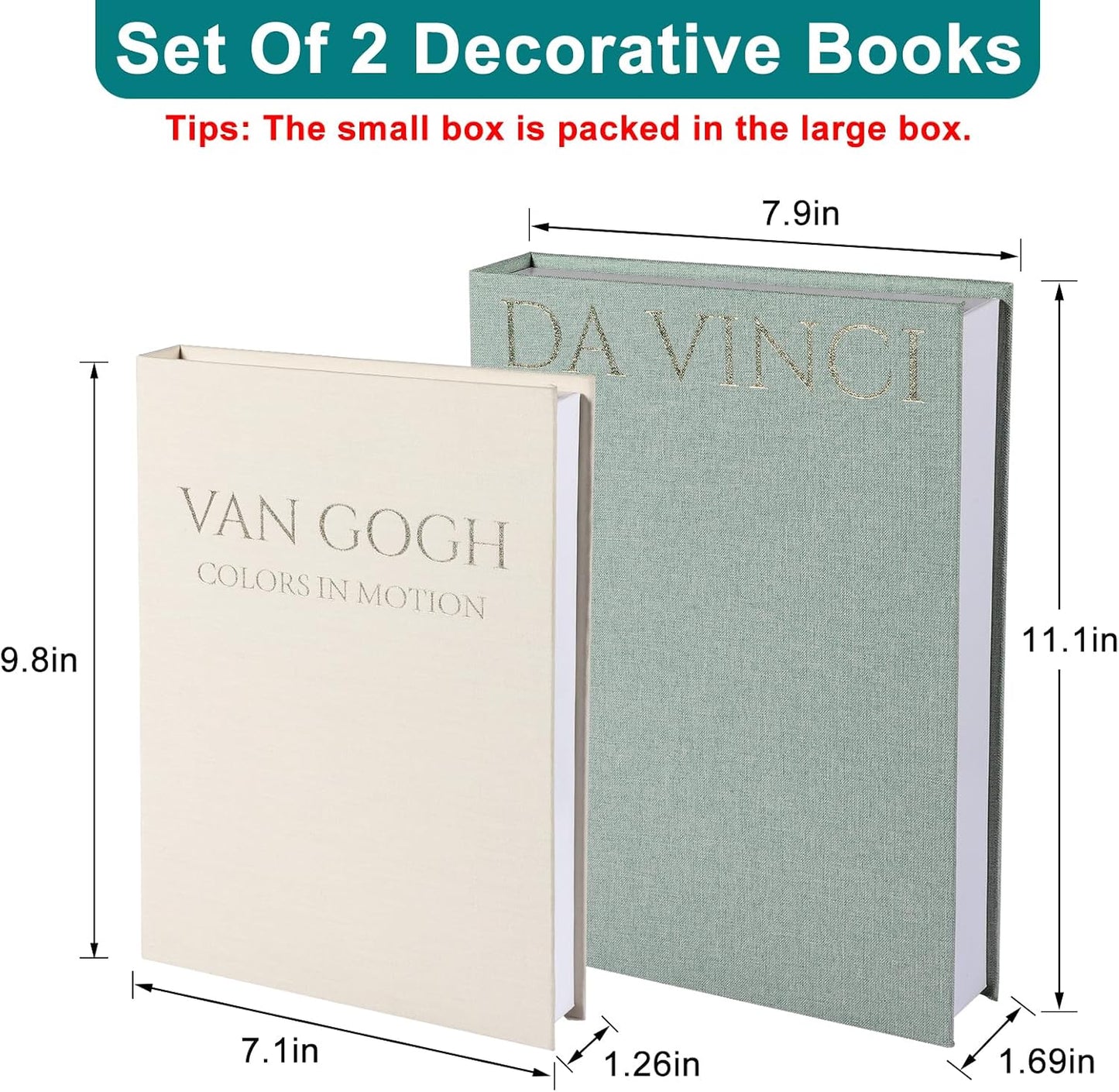 Linen Decorative Boxes for Aesthetic Room Decoration / Sage+beige / Set of 2