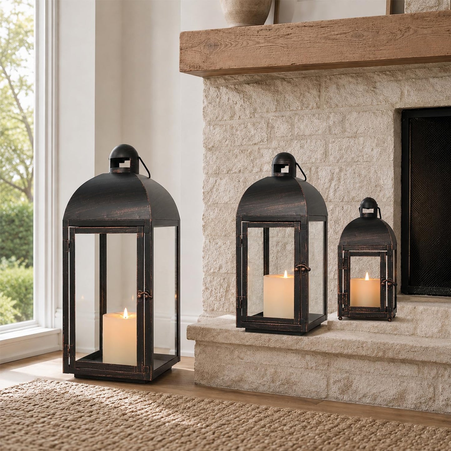NEEDOMO Lanterns Decorative Outdoor & Indoor, Set of 3 Outdoor Lanterns for Porch, 23" Large Candle Lantern, Bronze