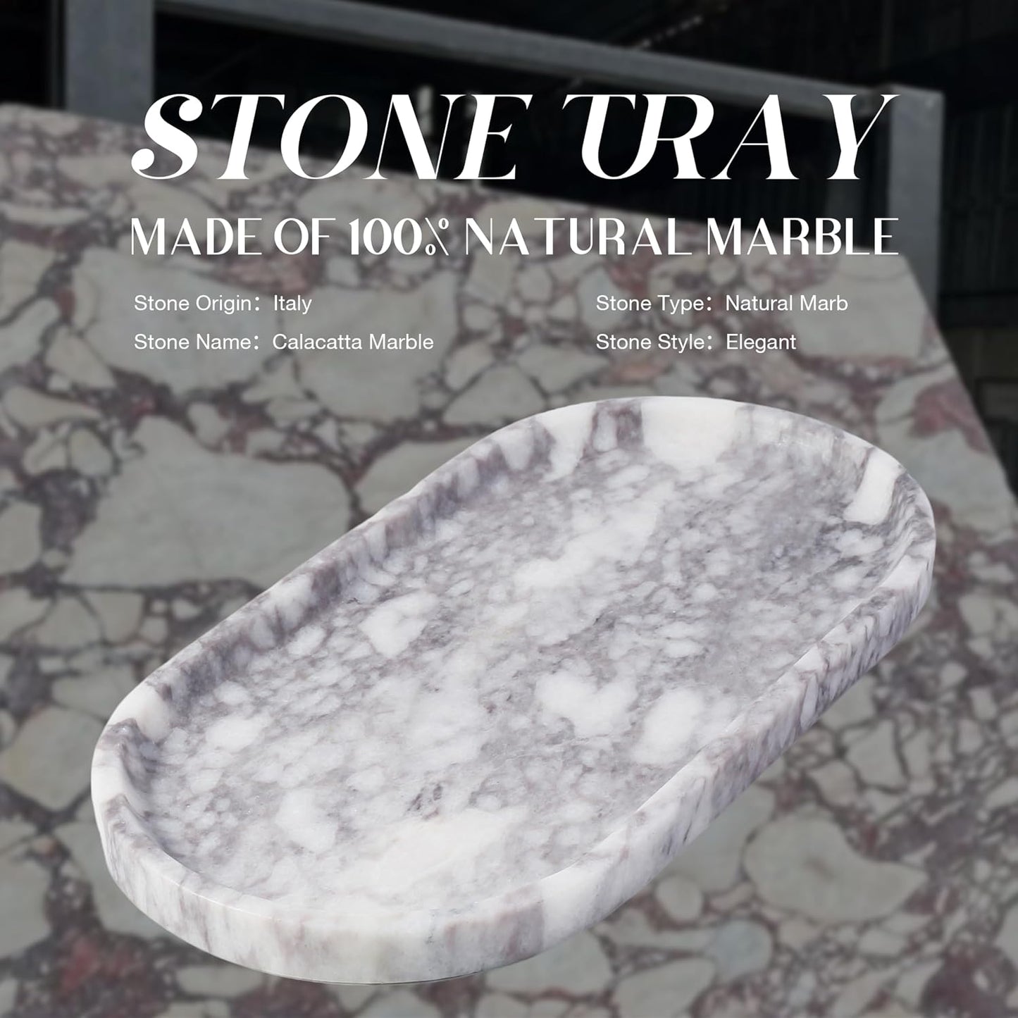 Real Natural Marble Vanity Tray / Calacatta Viola White / 10 x 5 x 0.7