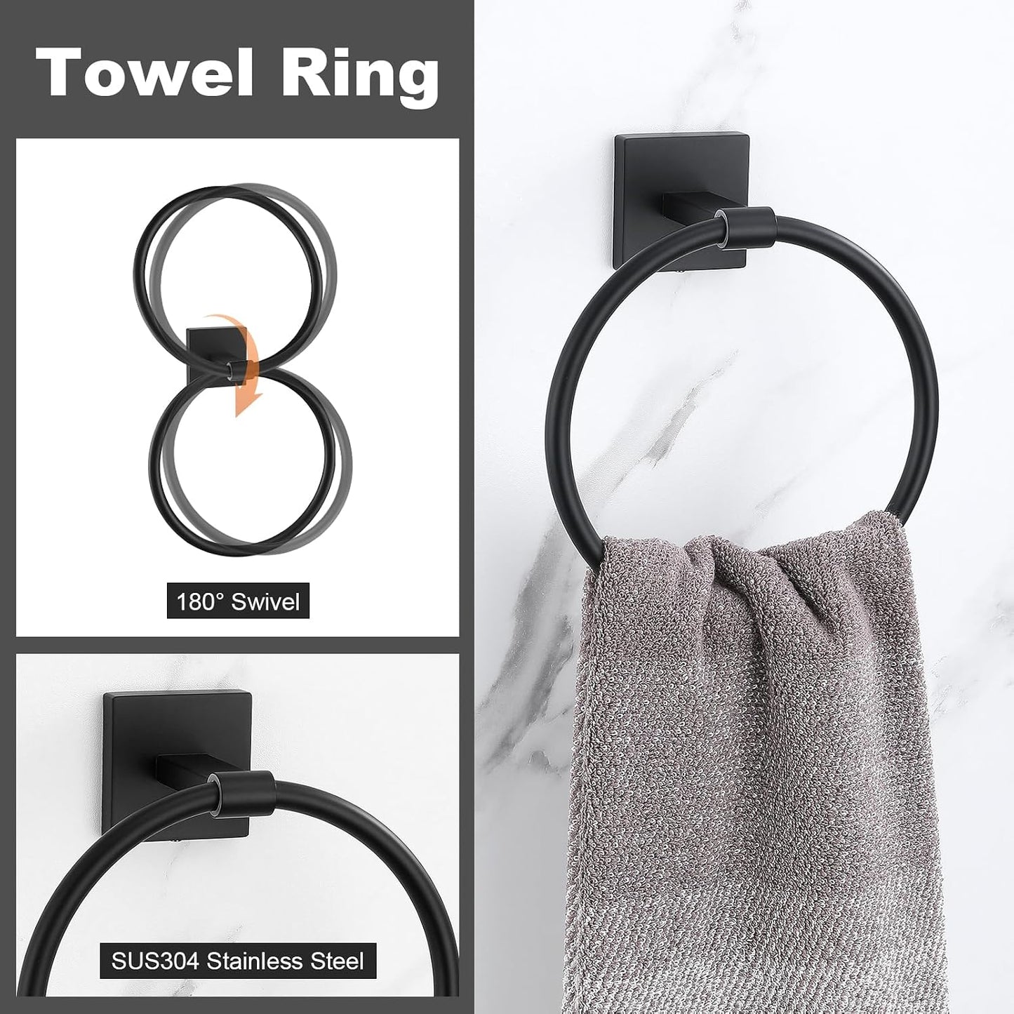 Matte Black Towel Bar Set, 5 Pieces Double Dase Toilet Paper Holder Bathroom Hardware Set, 23.6 Inch Stainless Steel
