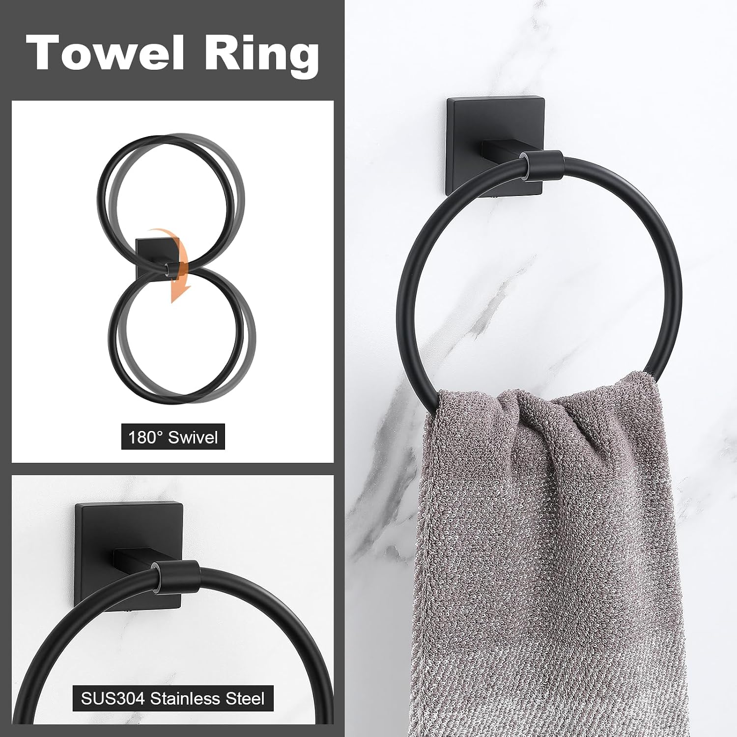 Matte Black Towel Bar Set, 5 Pieces Double Dase Toilet Paper Holder Bathroom Hardware Set, 23.6 Inch Stainless Steel