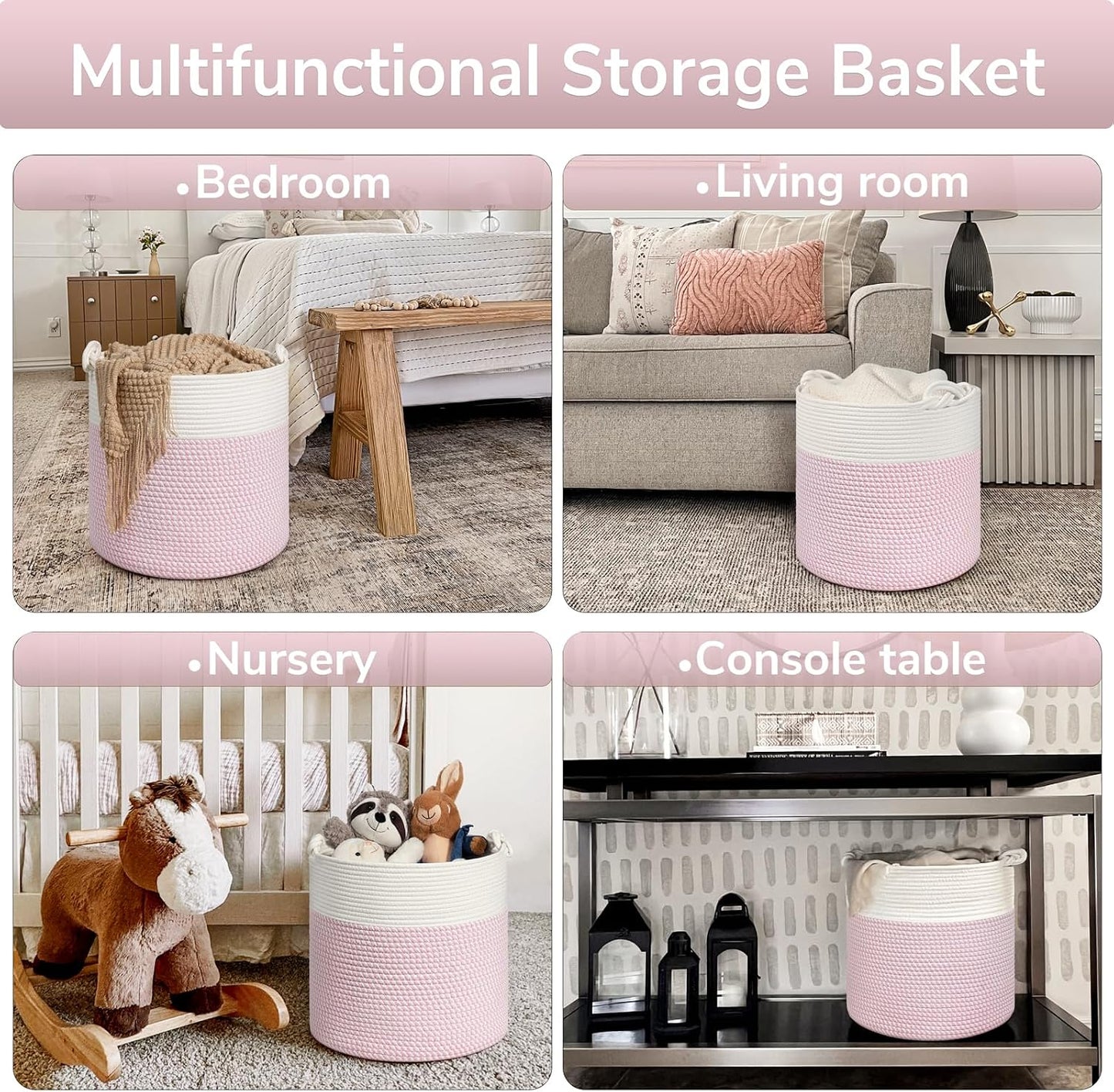 Laundry Basket / Baby Storage Basket / Pink / 15 x 14.2