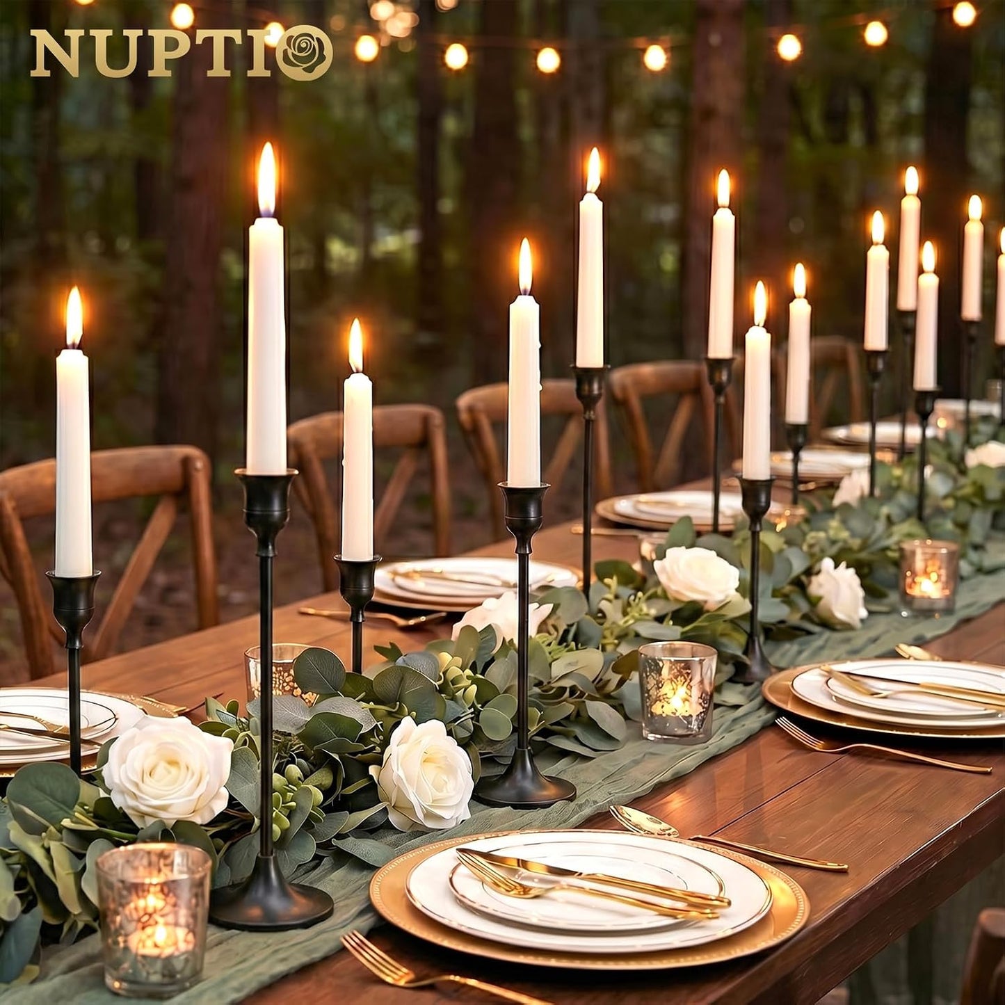 NUPTIO Halloween Candle Holder for Candlestick: Solid Aluminum - Set of 6 | Black Gothic Candle Stick Taper Holders for