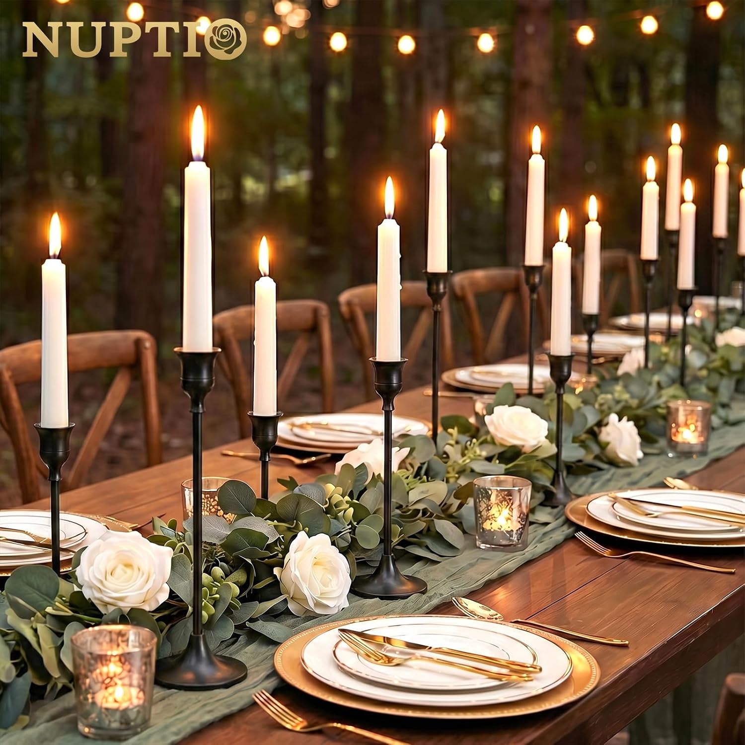 NUPTIO Halloween Candle Holder for Candlestick: Solid Aluminum - Set of 6 | Black Gothic Candle Stick Taper Holders for