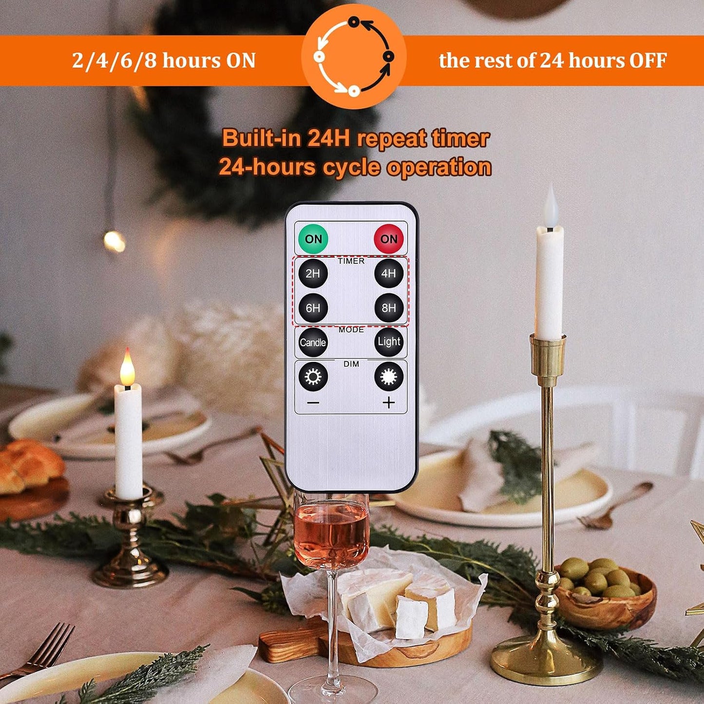 IMAGE 24Pcs LED Taper Candles Light Set Floating Effect with Fishing Line Flameless 3D Wick Ivory Candles with Clip-on