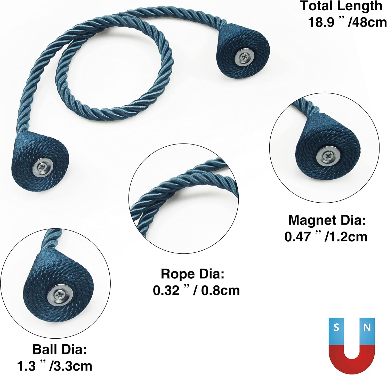 Magnetic Curtain Tiebacks Rope Decorative Holdbacks for Drapes Nieffeiy | 6 Pack Blue Modern Handmade Curtain Tie Backs