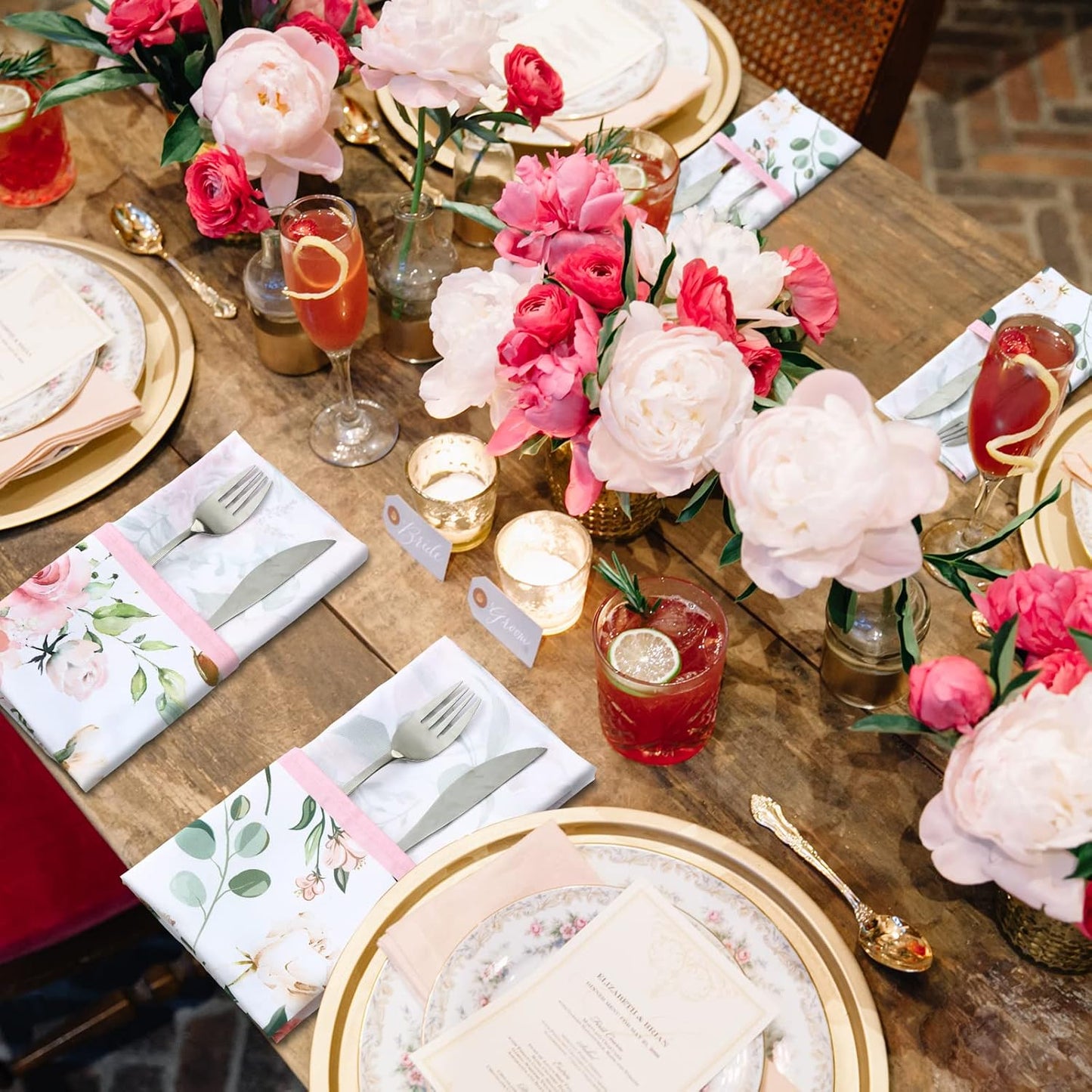 12 Pcs Floral Cloth Napkins 20'' x 20'' Washable Dinner Tea Party Napkins for Kitchen Party Wedding Restaurant Indoor