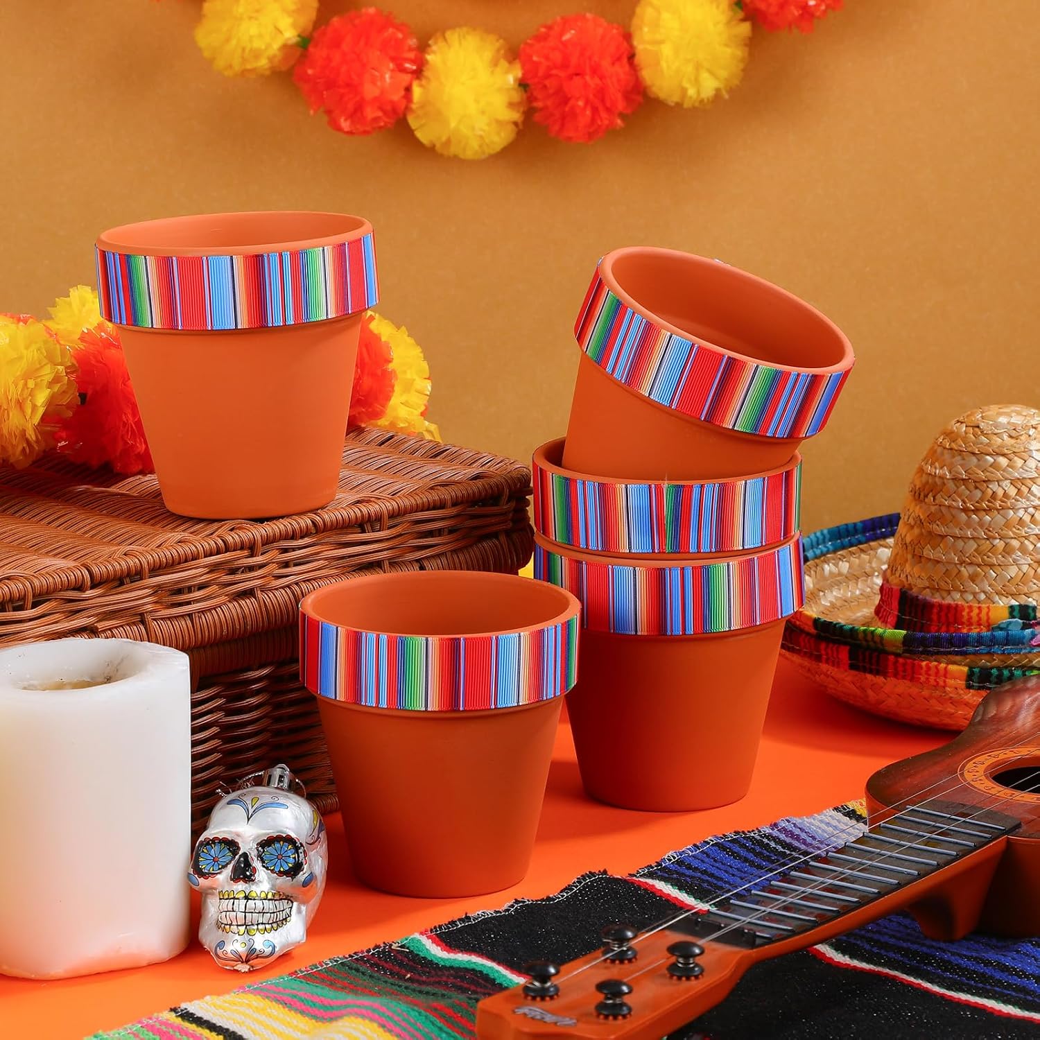 Mexican Vase Table Decorations Fiesta Centerpieces Mexico / Mexican Stripes / 4 Inch / Set of 9