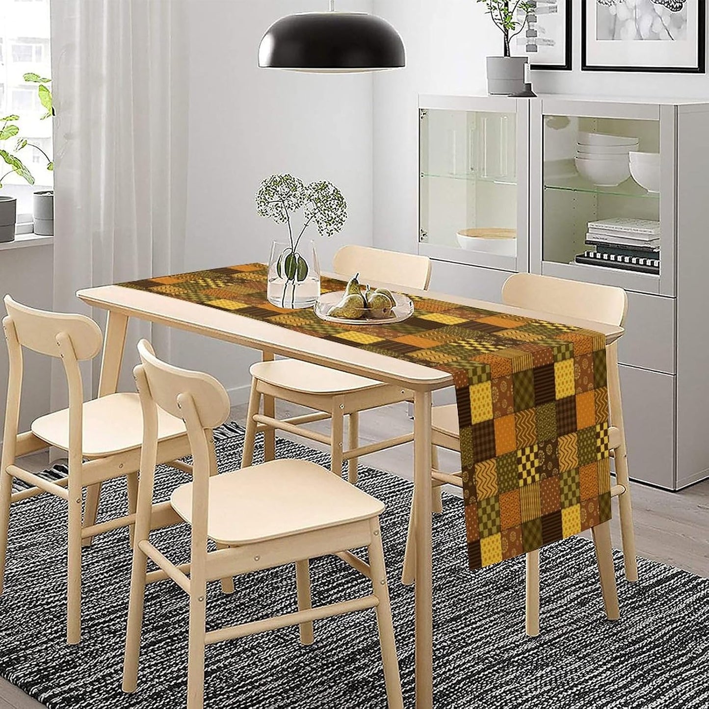 Vintage Patchwork Table Runner Abstract Geometric Pattern Splicing Design Pattern Printed Linen Table Runner for Home