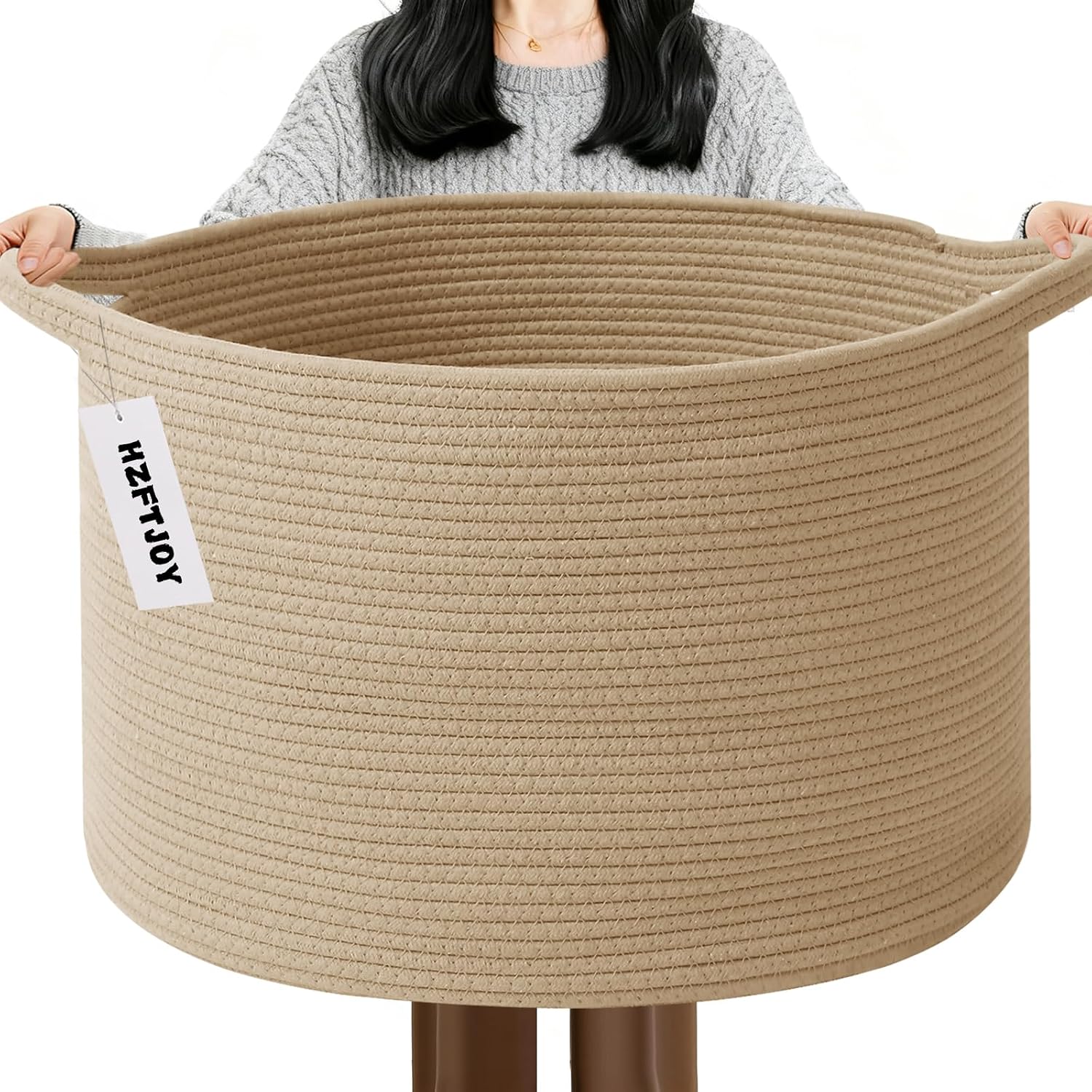 115L Extra Large Blanket Basket,Woven Rope Laundry Basket-Camel