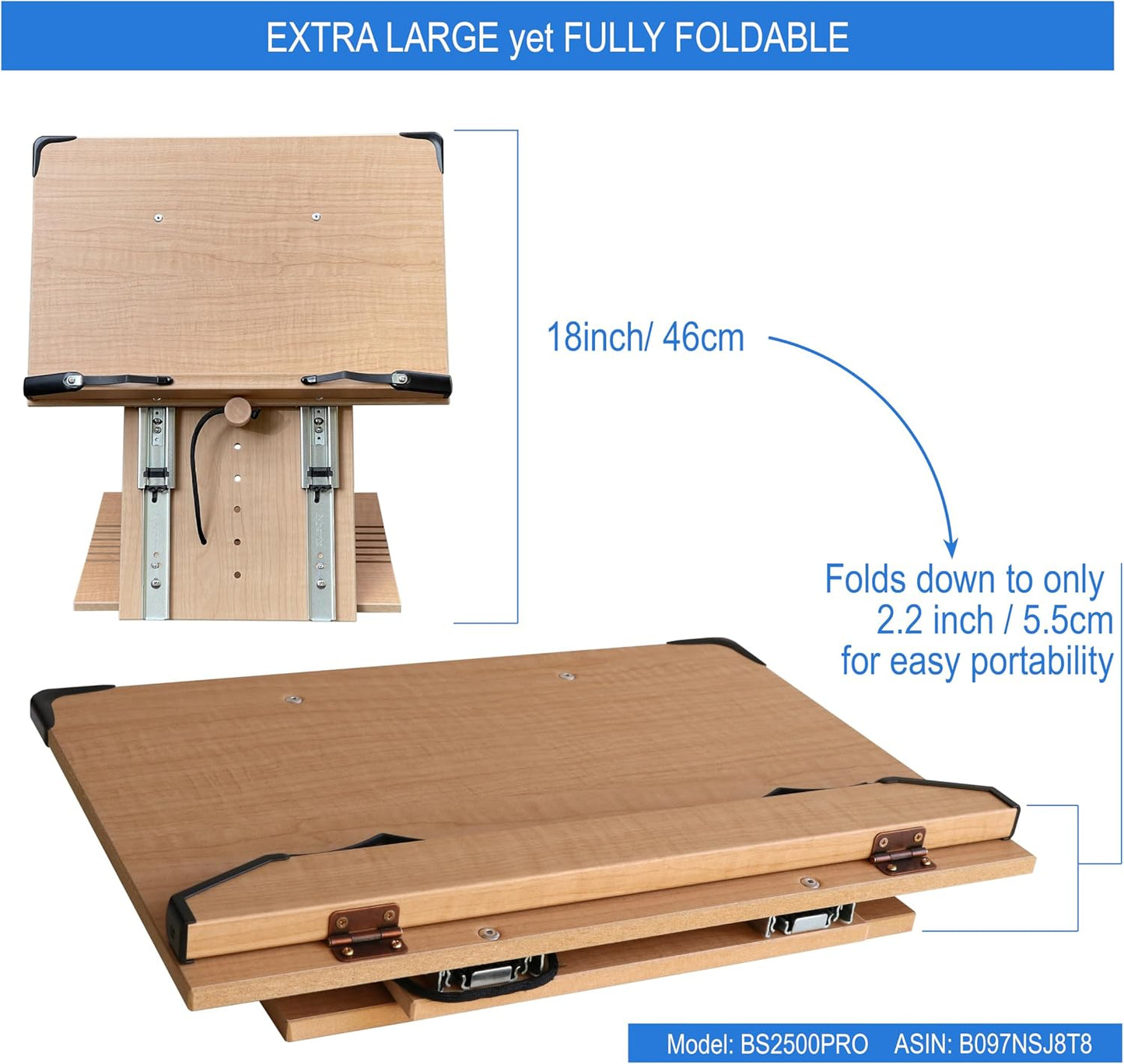 BS2500PRO XL Super Heavy Duty 15.4x10.5 Portable Height Adjustable Foldable Eye Level Bookstand Holder for Reading
