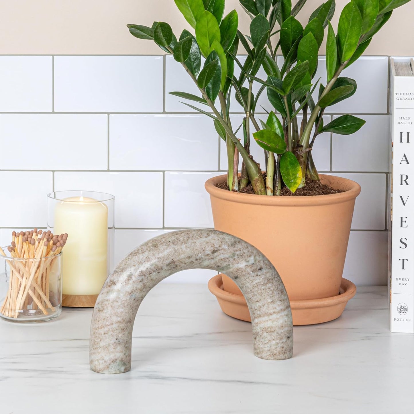 Creative Co-Op Marble Arch Tabletop Shelf Decor / Beige