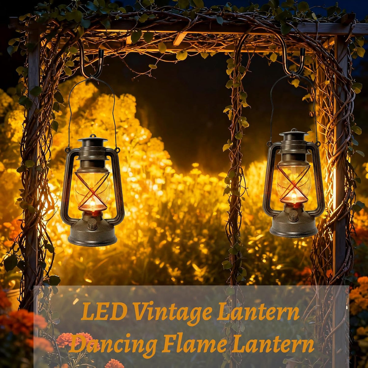 2 Pack LED Vintage Lantern Battery Powered Lanterns with Flame Wick Waterproof Camping Lamp Vintage LED Flame Lamp