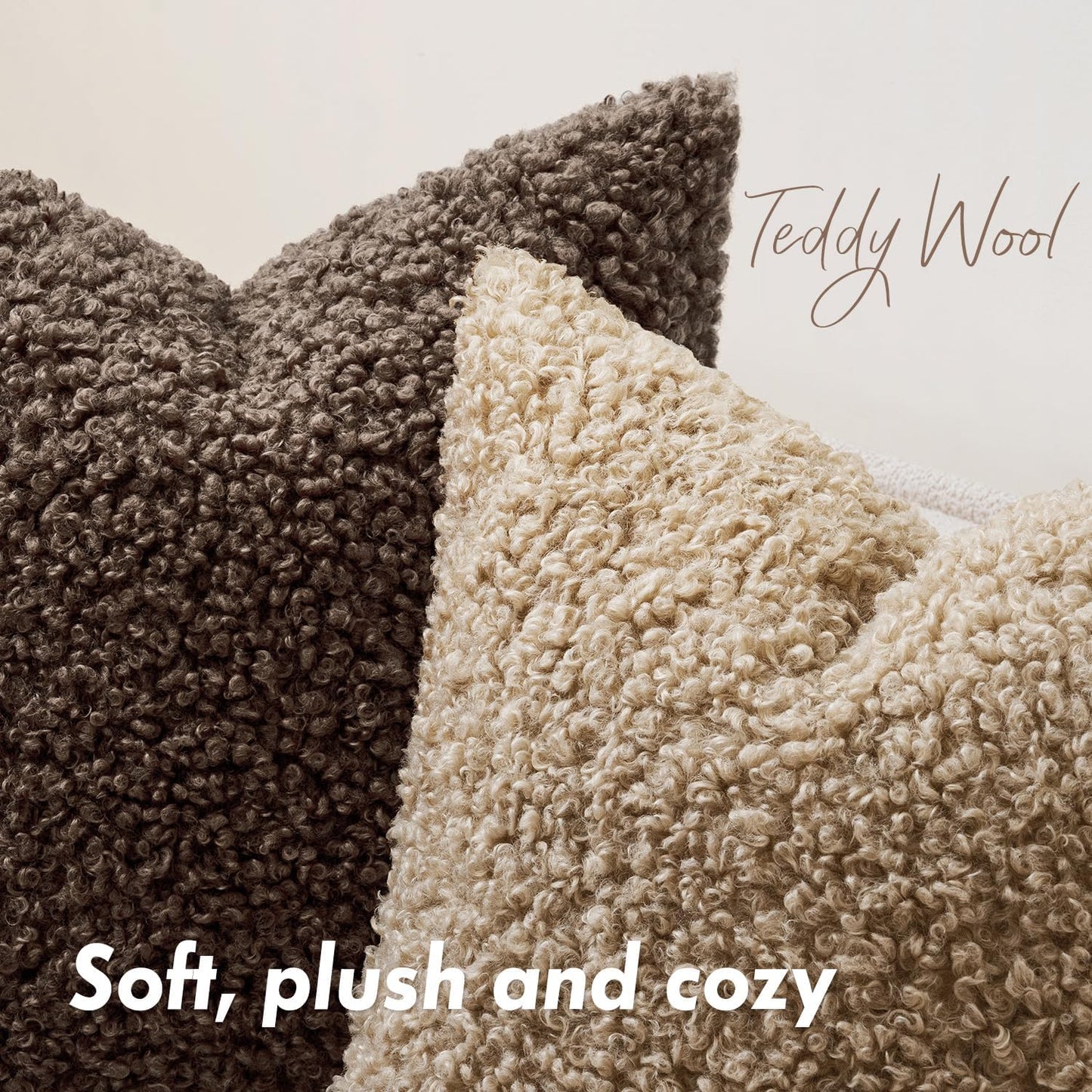 Faux Fur Throw Pillow Covers Boucle Neutral Decorative Sherpa Fuzzy / 18 x 18 / Chocolate / Set of 2