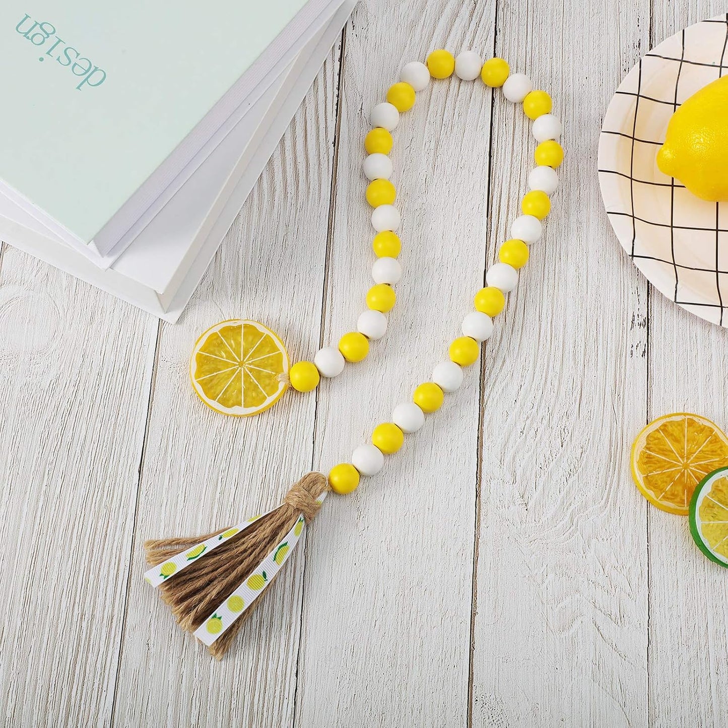 Lemon Wood Bead Garland / Bright Color / Set of 2