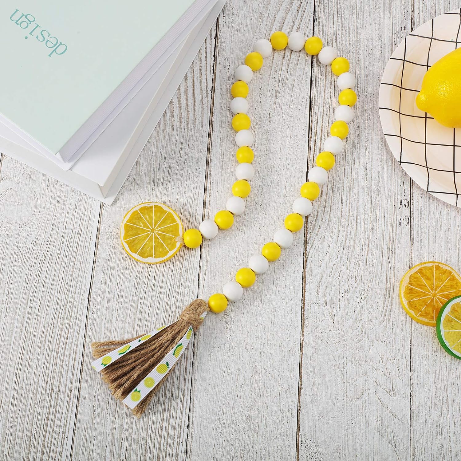 Lemon Wood Bead Garland / Bright Color / Set of 2