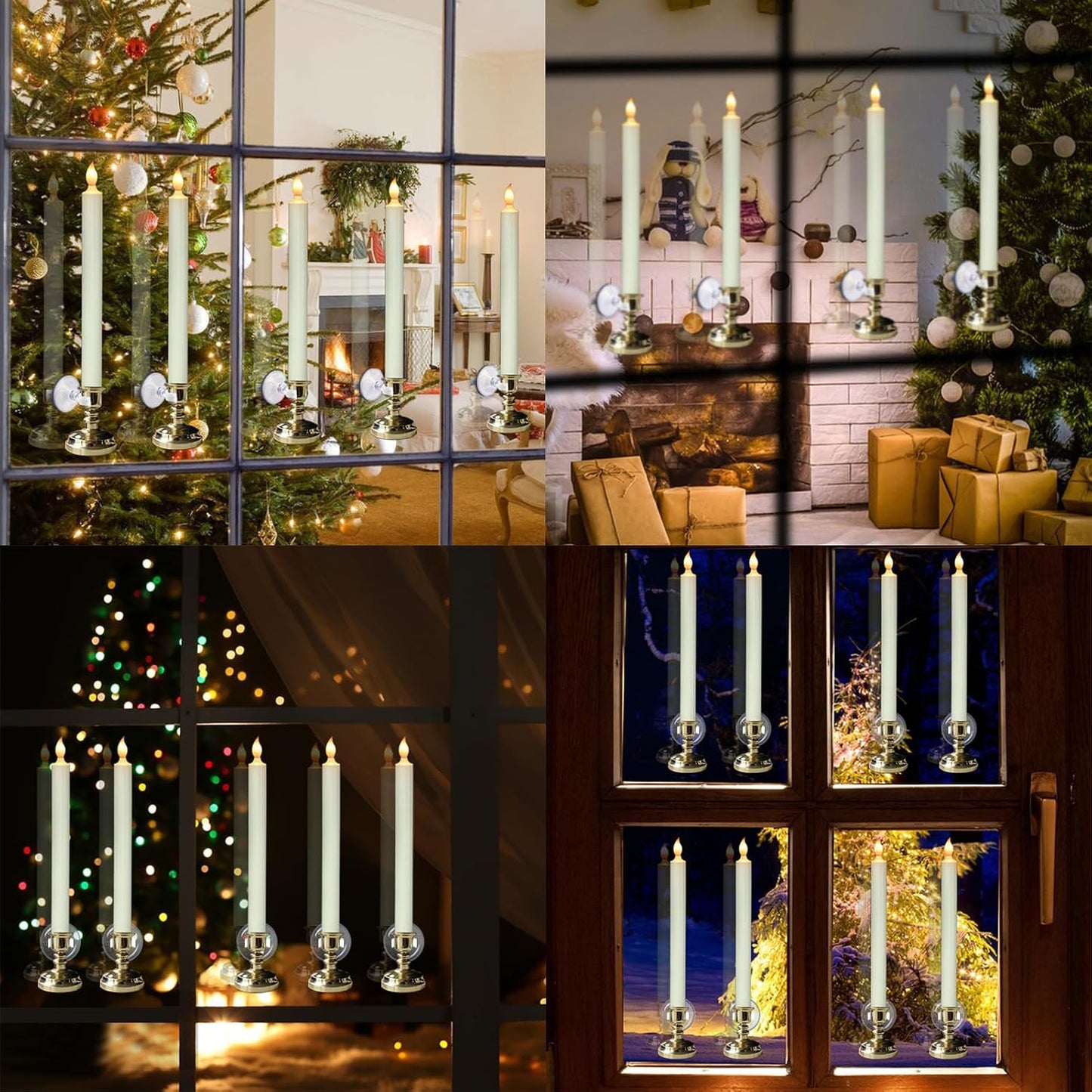 6 Pack Flameless Window Candles Battery Operated with Remote Timer | LED Taper Candle with Gold Holders, Suction Cups