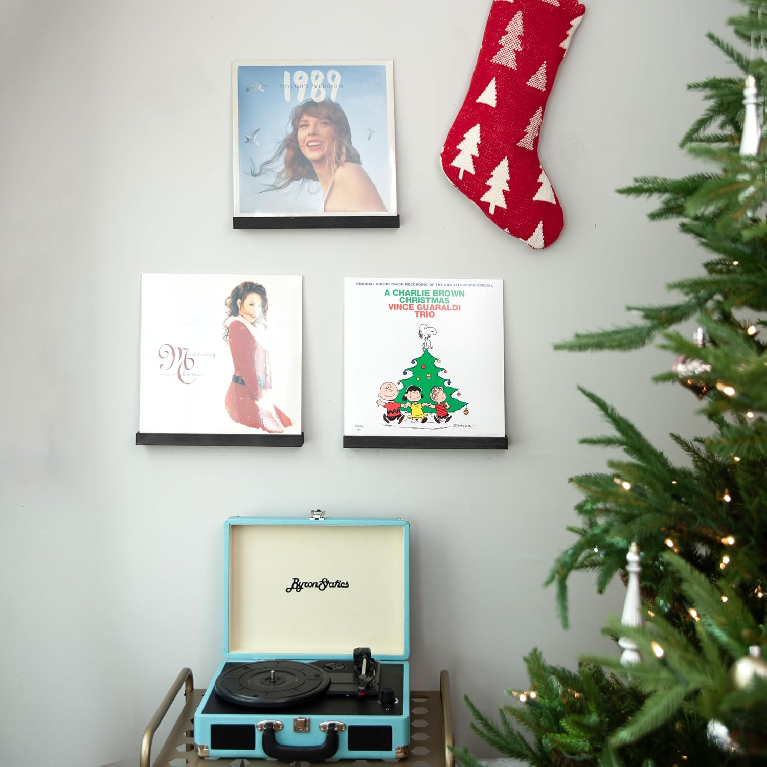 Ilyapa Vinyl Wall Mount Floating Record Shelves- 8 Pack, Black Wood | Solid Wood Record Shelf, Includes Wall Mounting