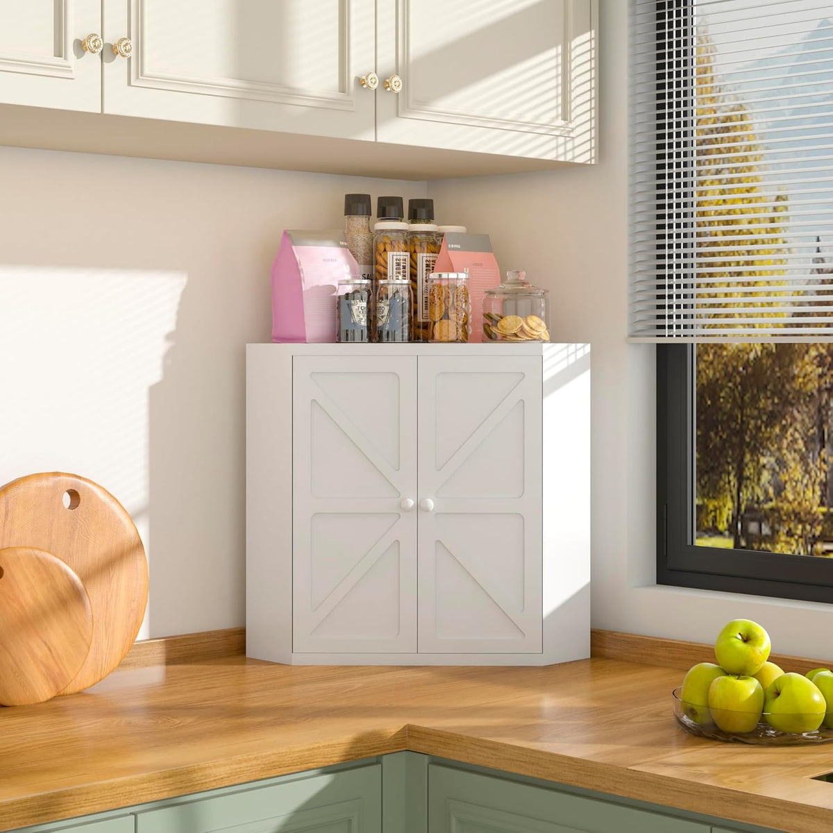 Corner Bread Box for Kitchen Countertop,Storage Container for Homemade Bread, Double Layer BreadBox, Large Capacity