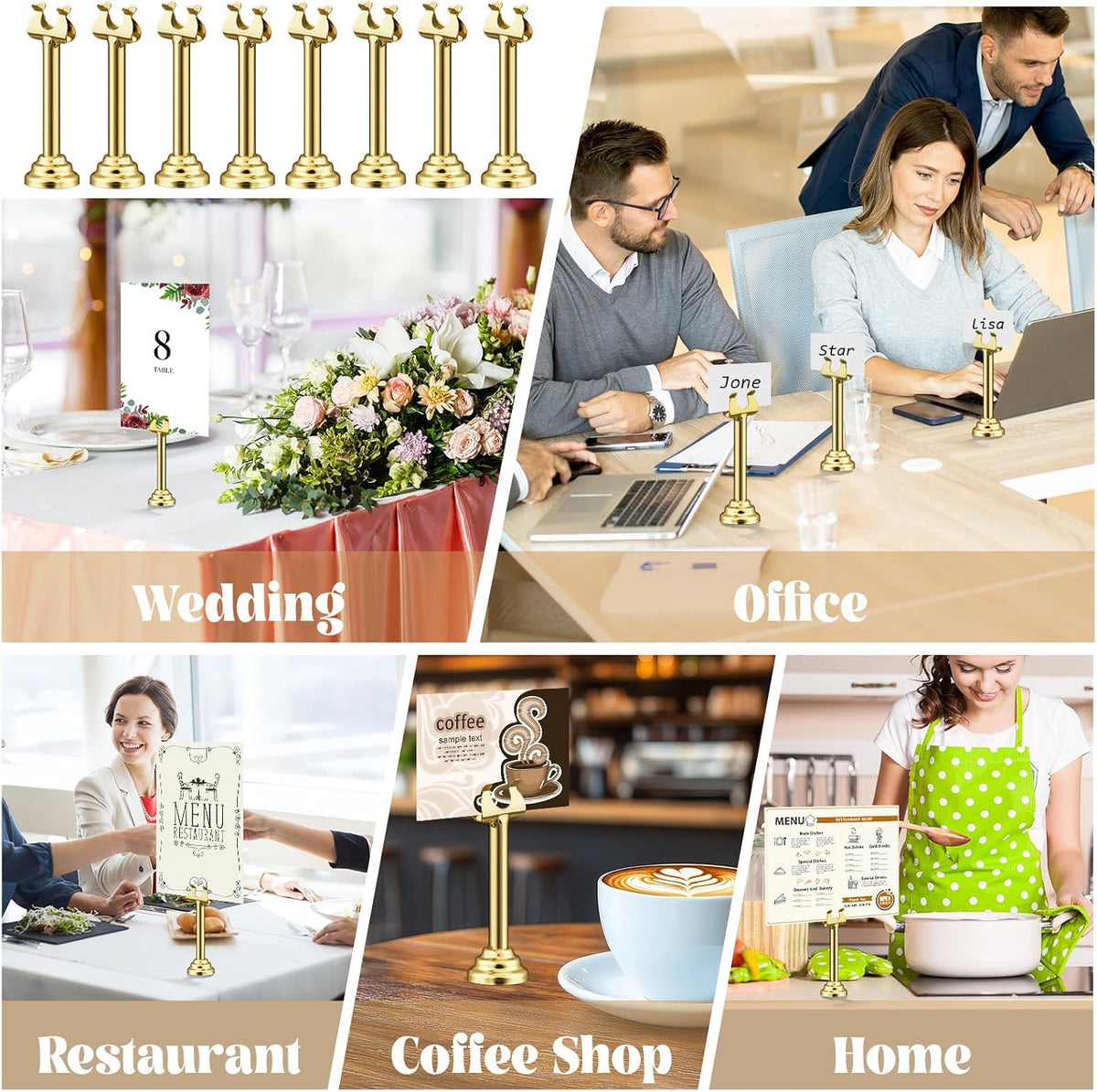 24 Pcs Gold Metal Table Number Holders 3.15 Inch Wedding Place Card Holders Bulk Harp Clip Table Sign Stands Card