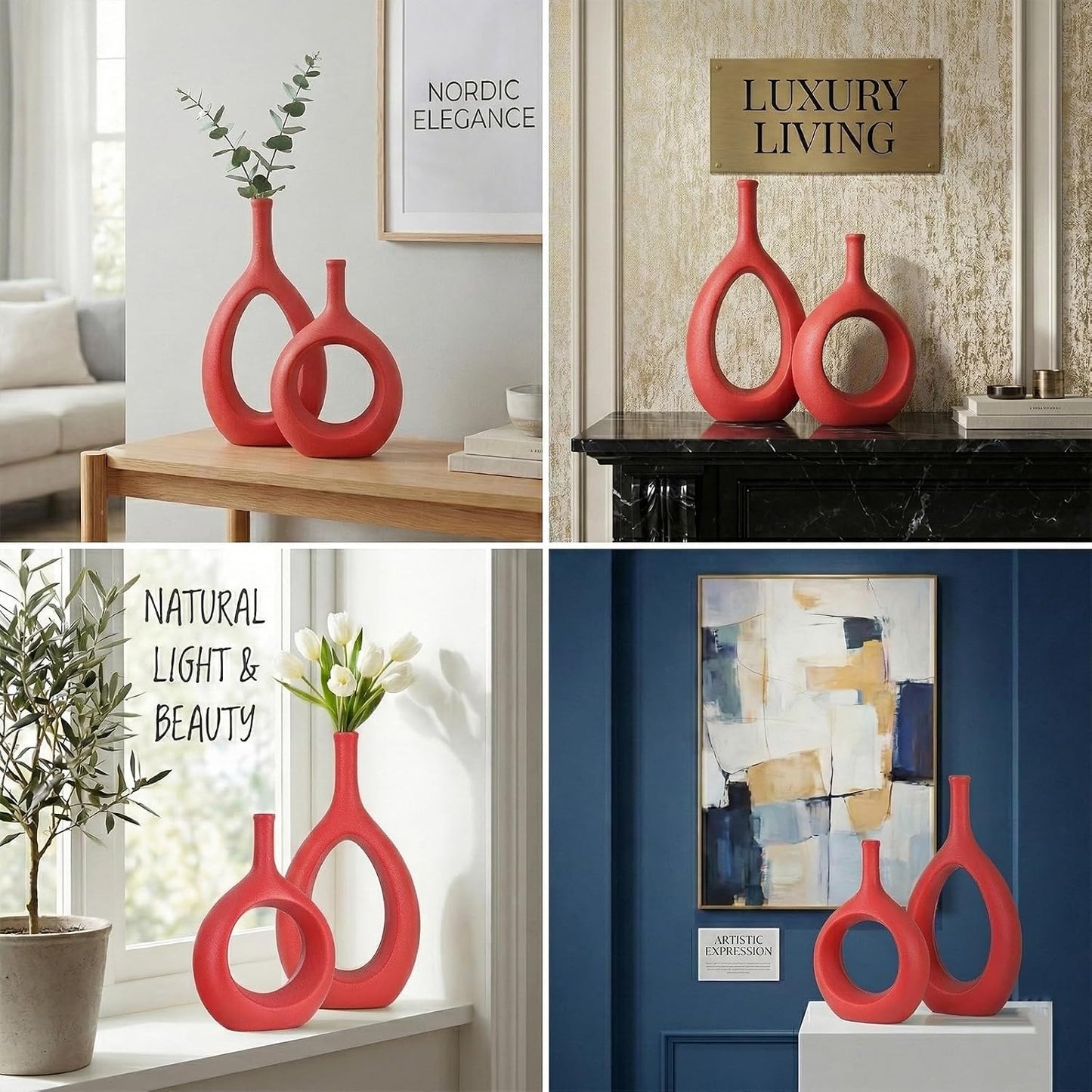 Boho Circle Vase / Red / Set of 2