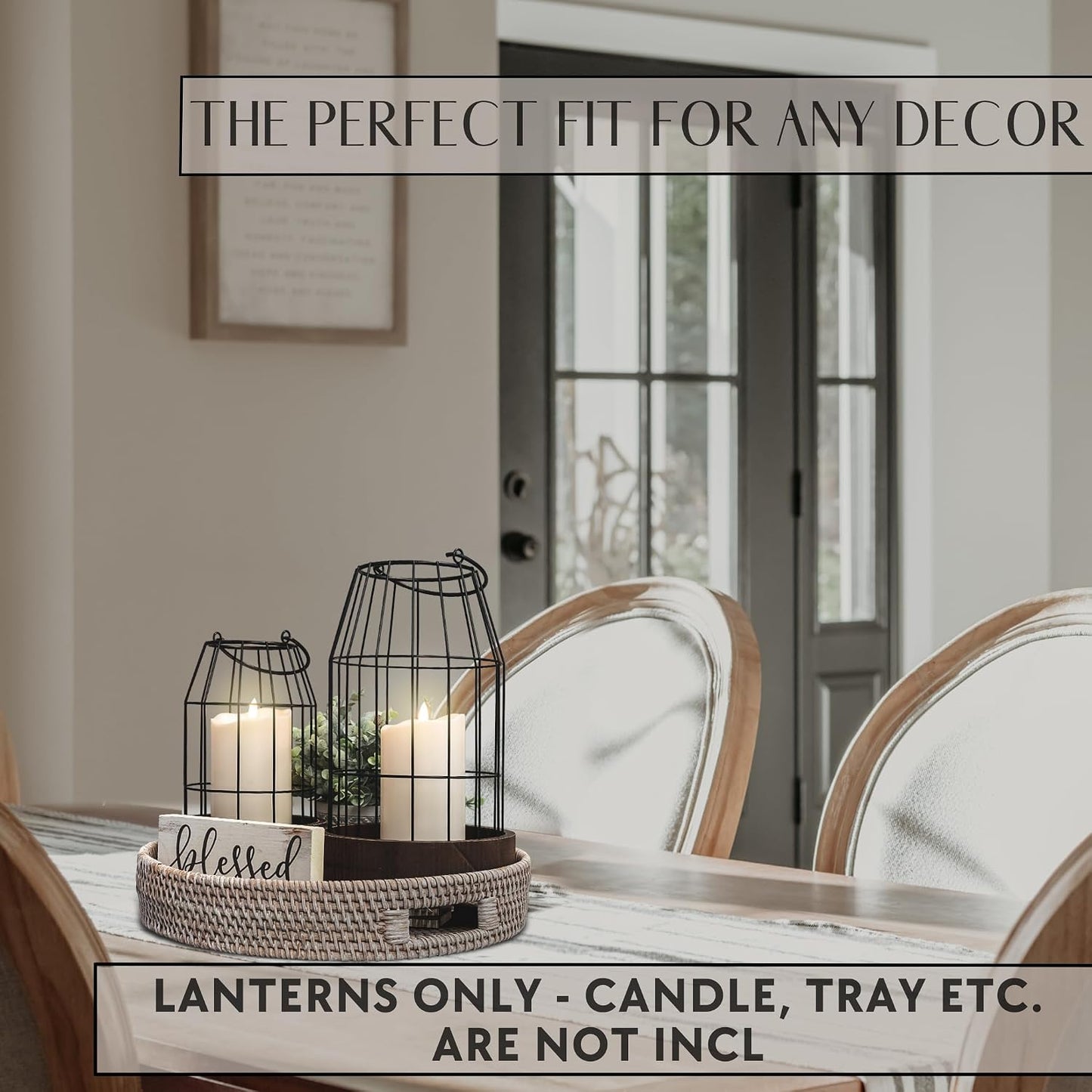 Rustic Farmhouse Lantern Decor Set of 2 - Stylish Decorative Lanterns | Modern Indoor/outdoor Coffee Table Decor for