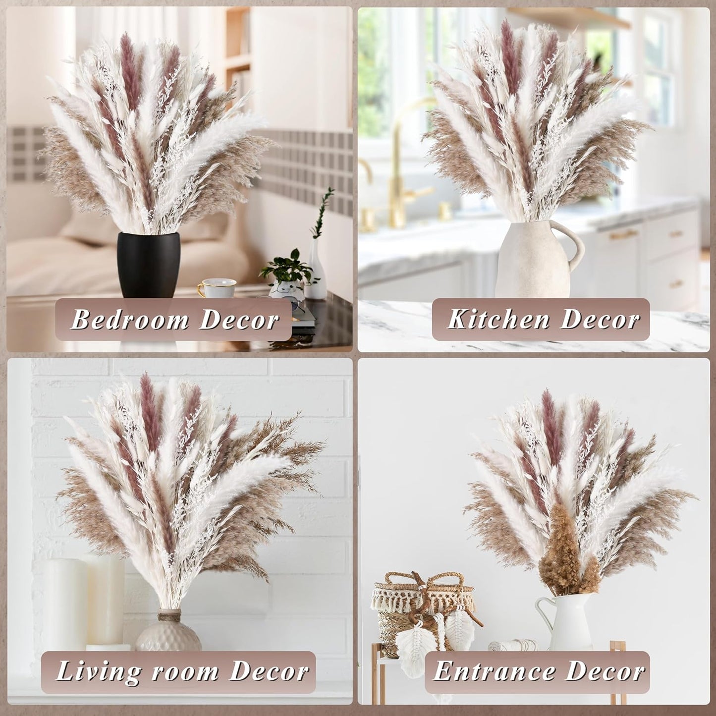 17" Natural Dried Flowers Pampas Grass Bouquet / White / Set of 85