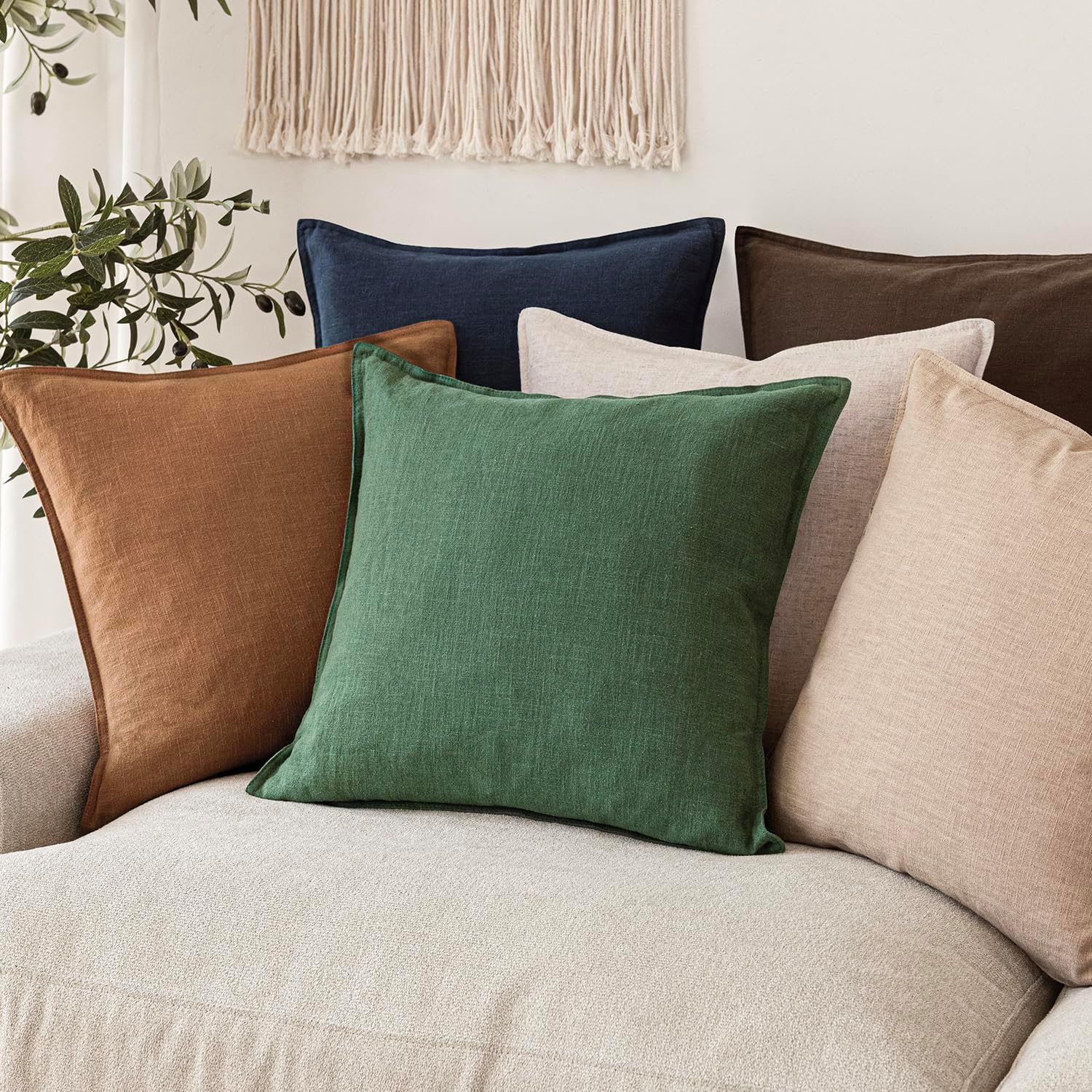 Decorative Linen Solid Throw Pillow Covers Soft Accent Euro / 18 x 18 / Abundant Green / Set of 2