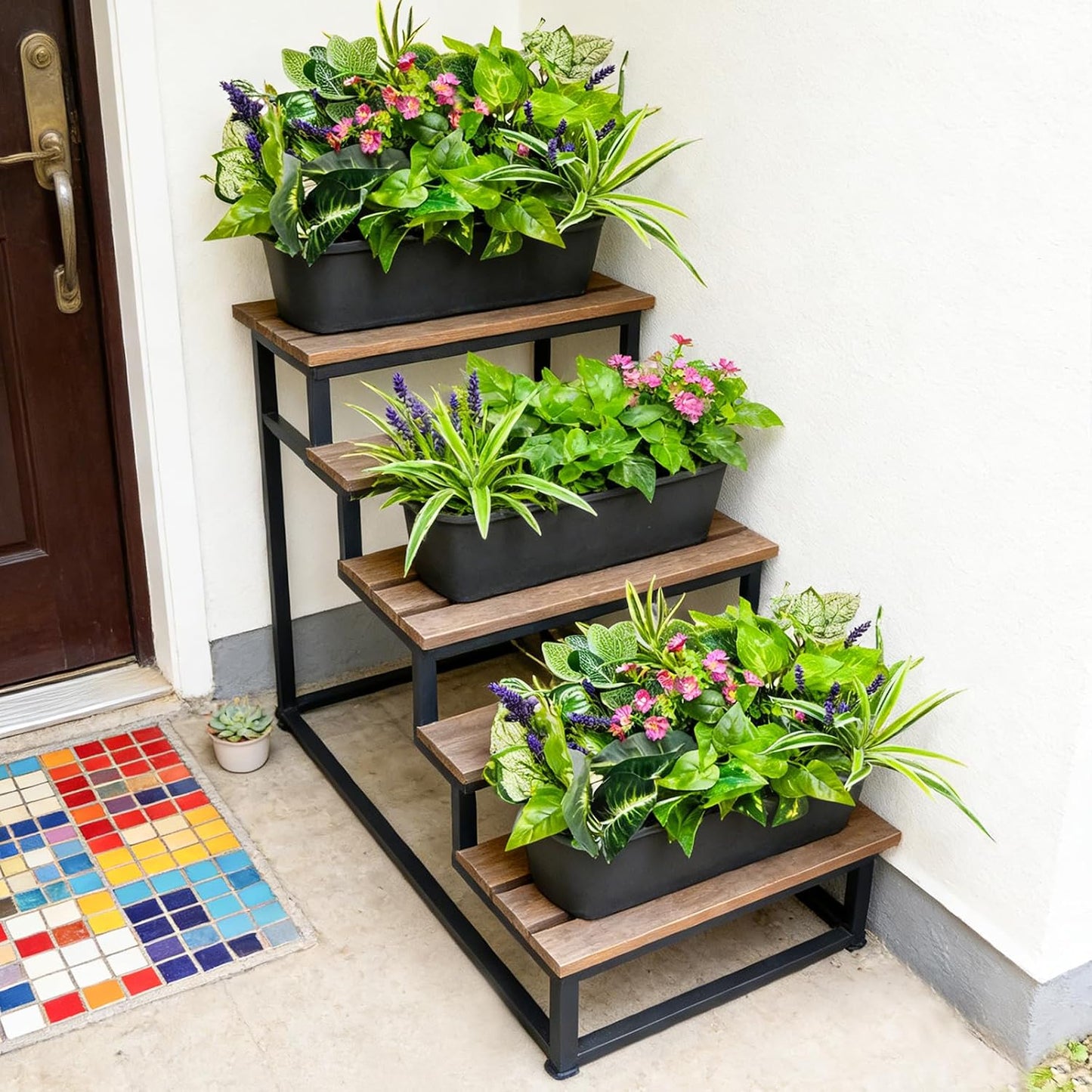 Artificial Plants / Green Plants with Flowers / Set of 12