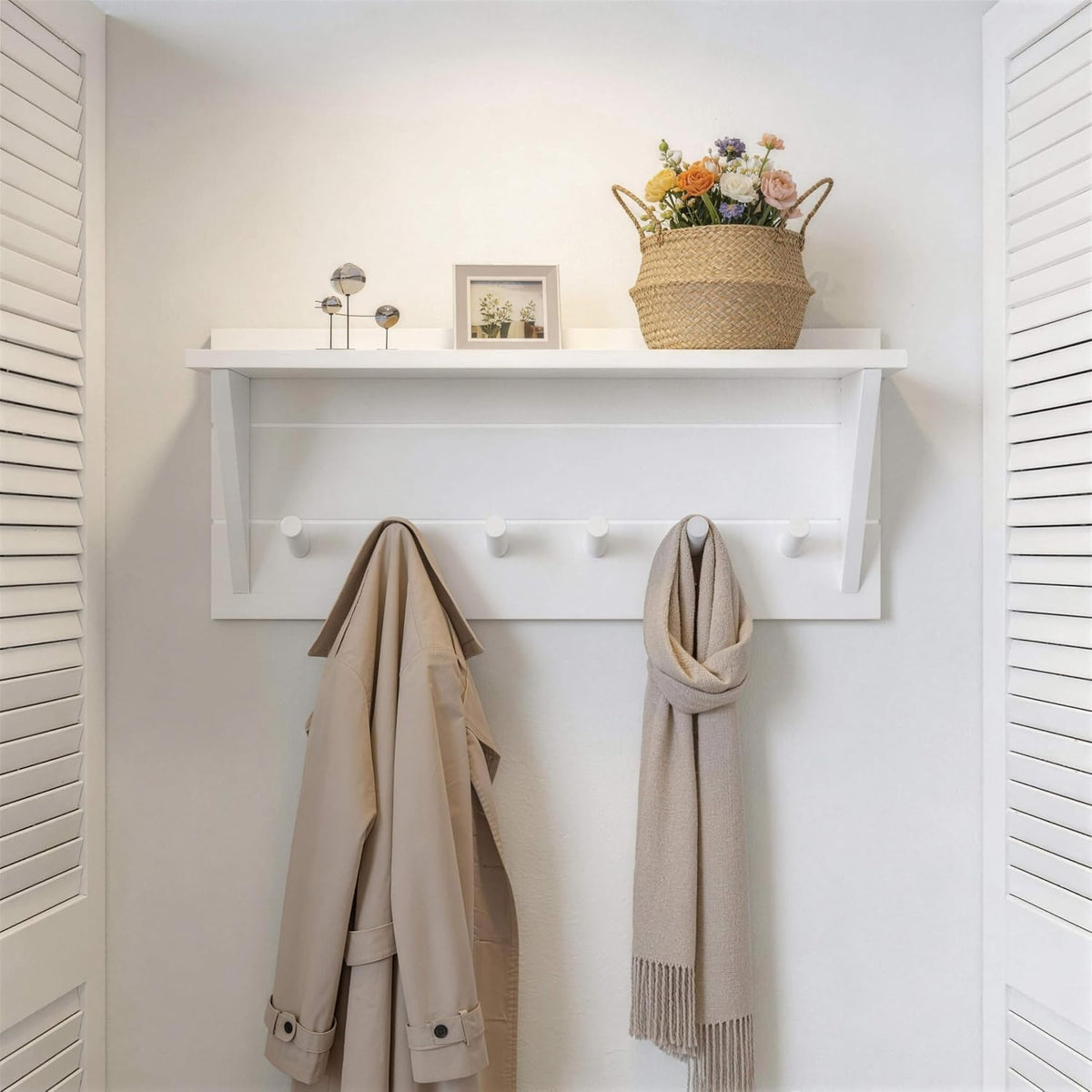 WEBI Coat Rack Wall Mount with Shelf,24" Long Entryway Wall Shelf with Hooks Underneath,6 Peg Hooks for Hanging