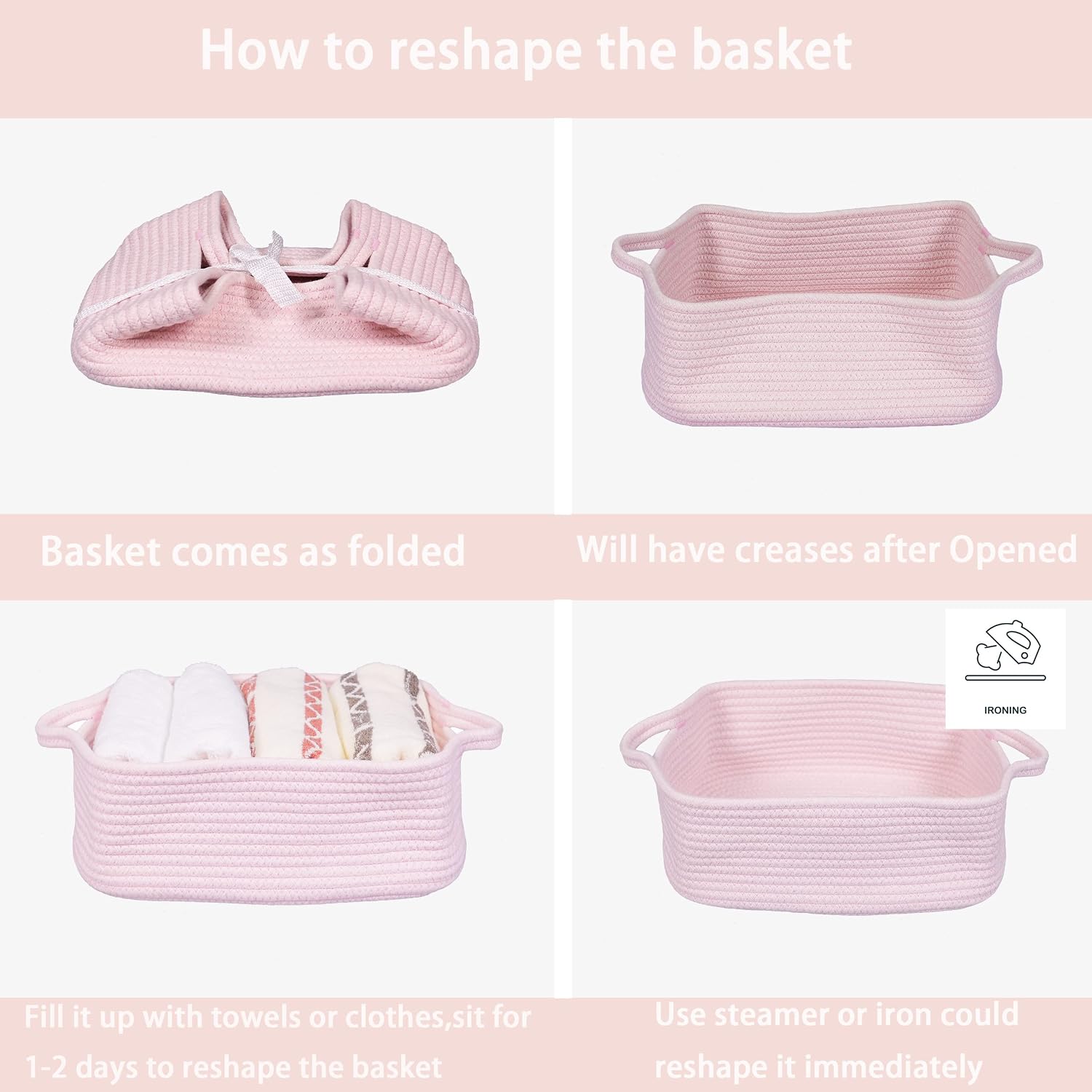 Woven Cotton Rope Storage Basket / Light Pink