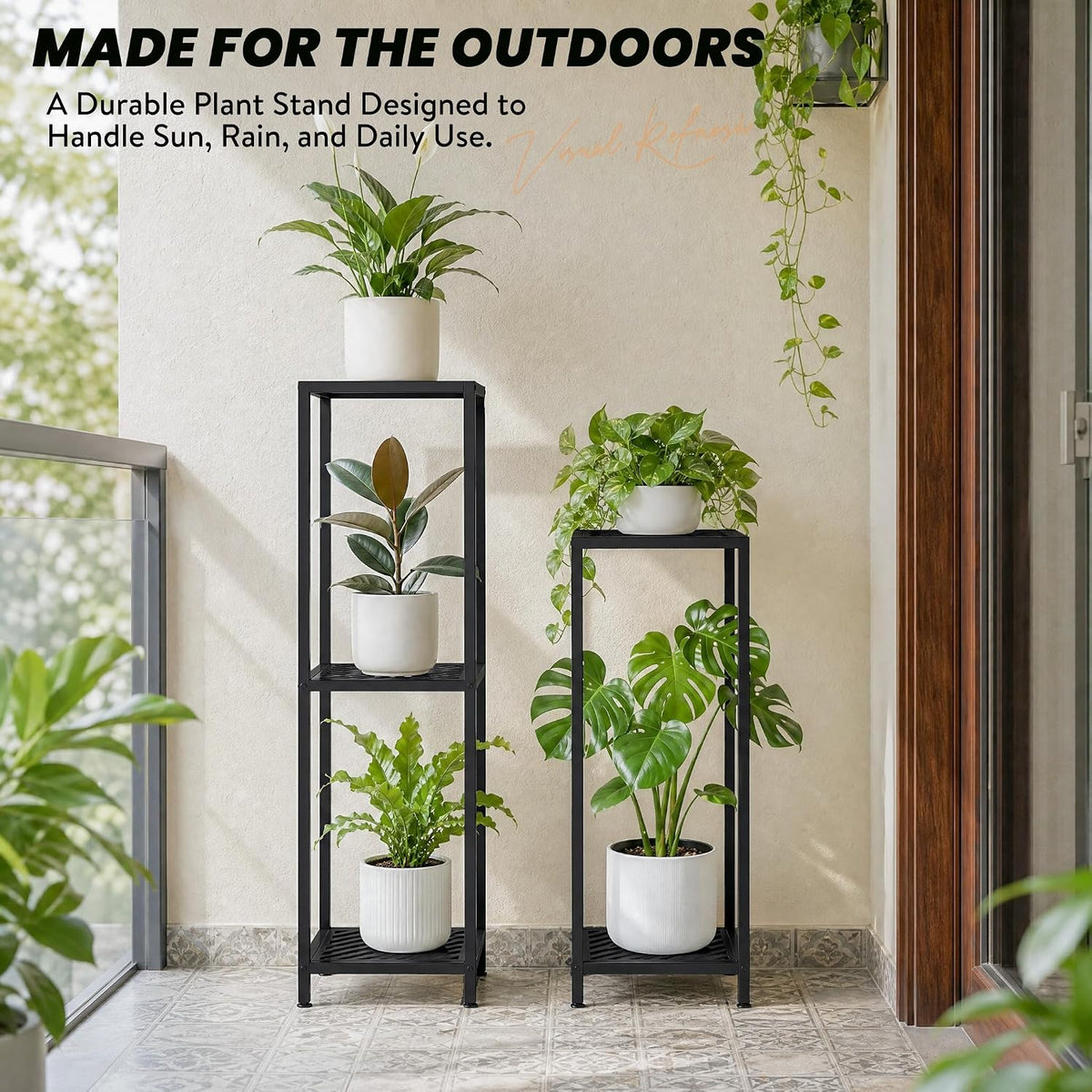 TOSKING Tall 3-Tier Heavy Duty Metal Plant Stand,12"x12"x42" ,Black | Indoor/Outdoor Corner Shelf, 300 LBS, 2 Height