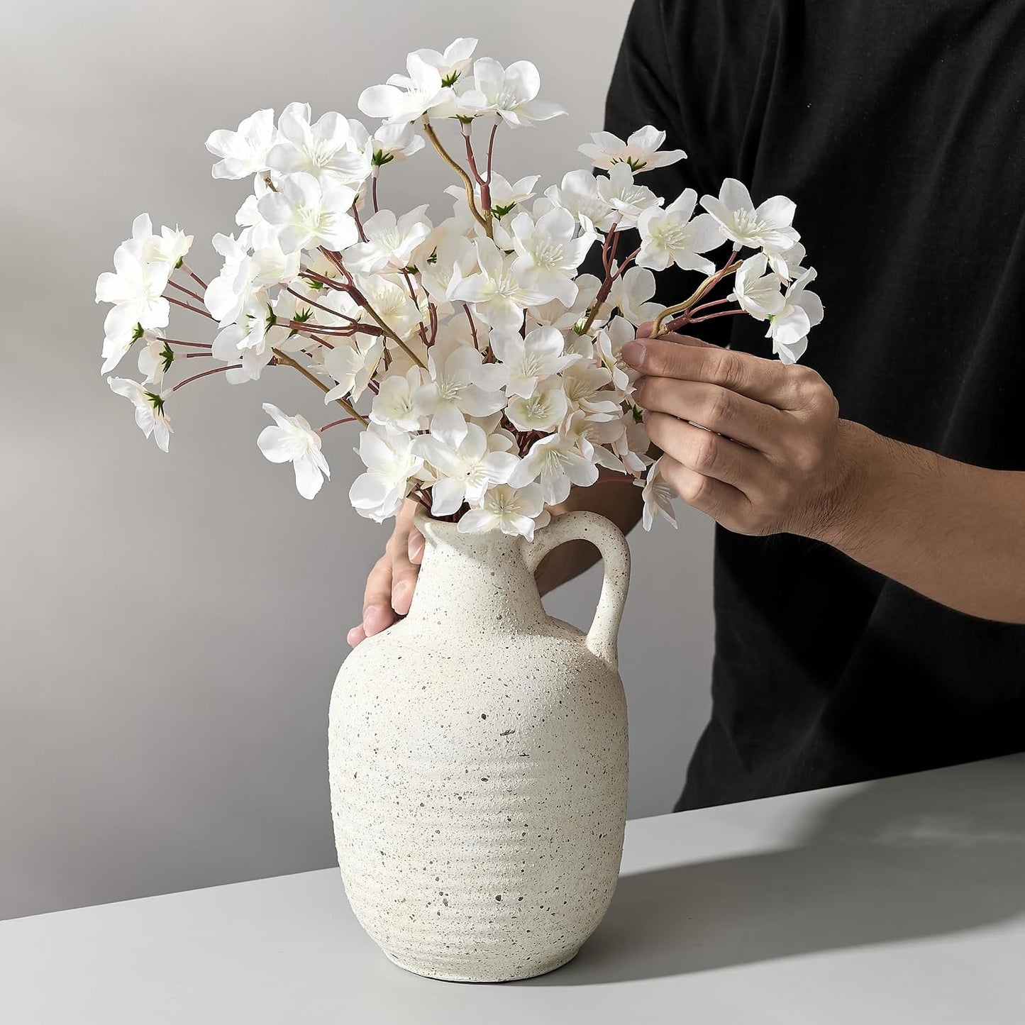 Rustic Ceramic Farmhouse Flower Vase / 19439-speckled White