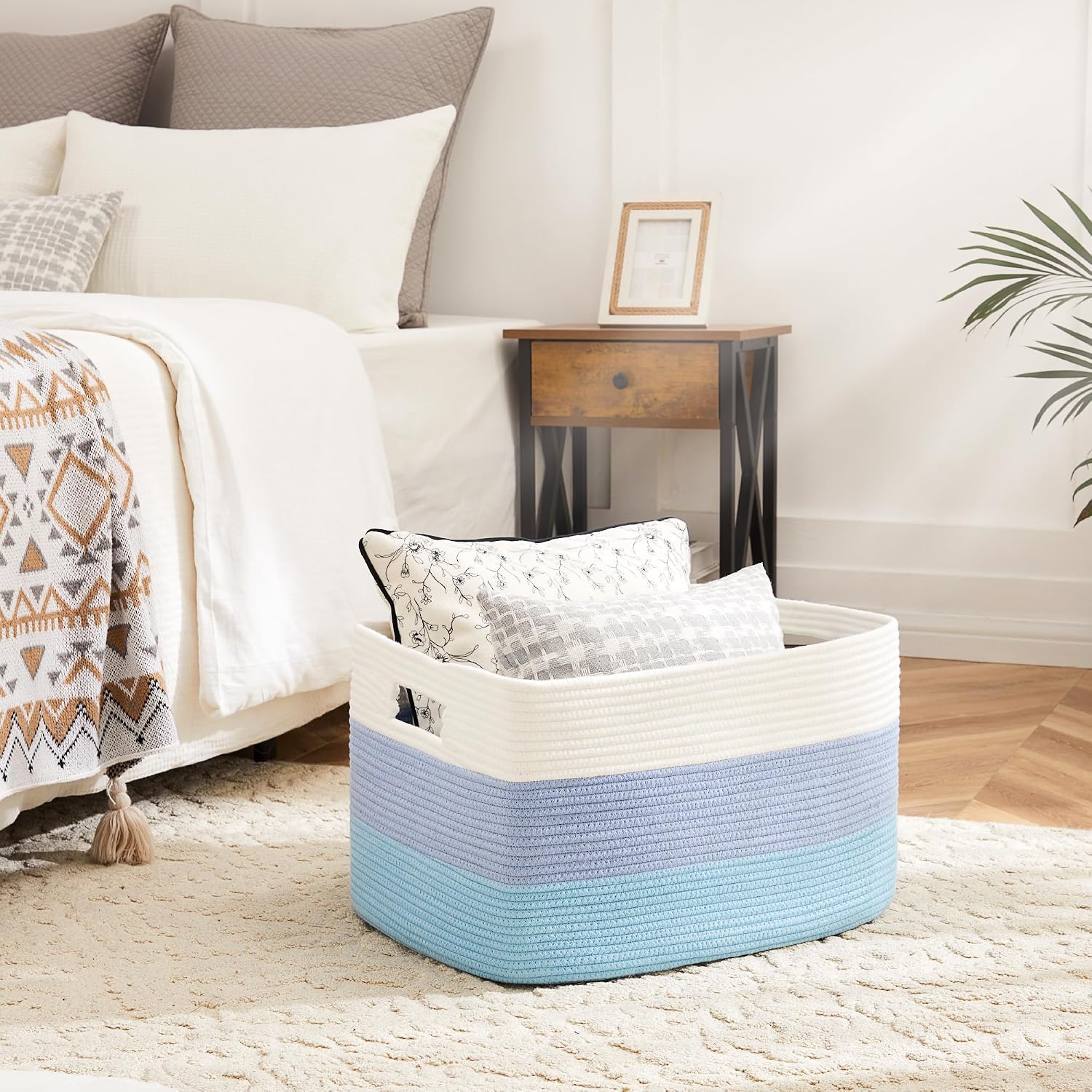 Rectangle Woven Baskets for Storage / Blue / 30L