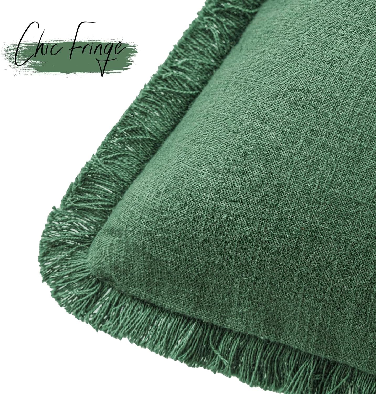 Decorative Linen Fringe Lumbar Throw Pillow Covers Boho Farmhouse Cushion / 20 x 12 / Abundant Green
