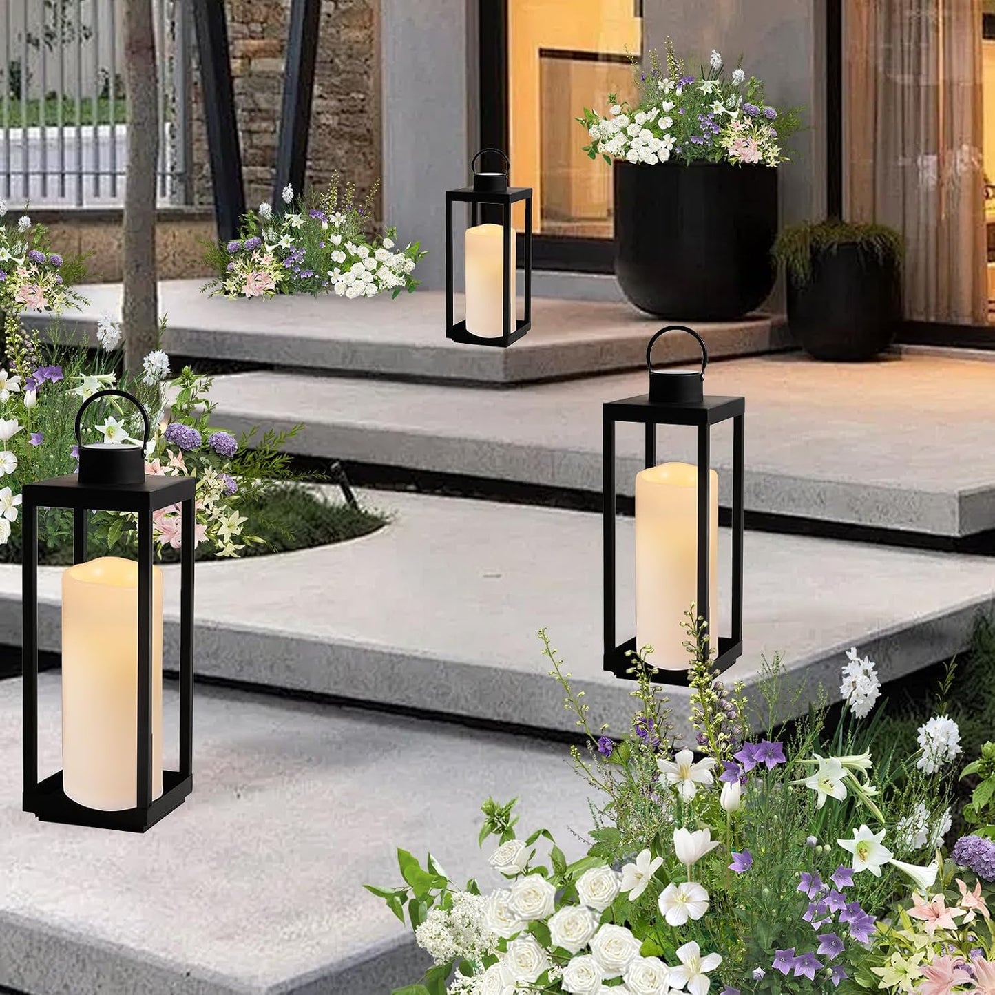 NURADA 6" x 4" Large Outdoor Flameless Candles - Waterproof LED Pillar Flickering Candle Battery Operated with Timer
