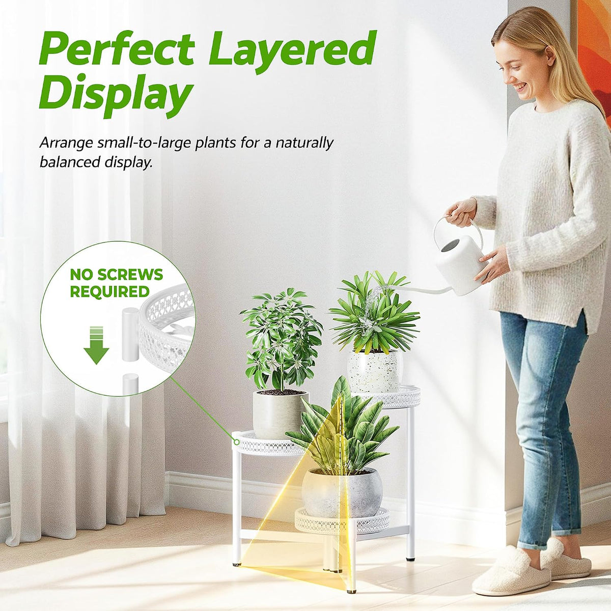 3 Tiered Tall Plant Stand Indoor Outdoor, Metral Plant Shelf for Corner Display Rack, Multi-Tier Folding Planter Pot