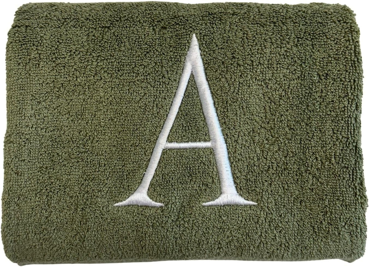 Sage with White Monogrammed Hand Towels for Bathroom - Set of 2 Letter T | Luxury Hotel Quality Initial Towels For