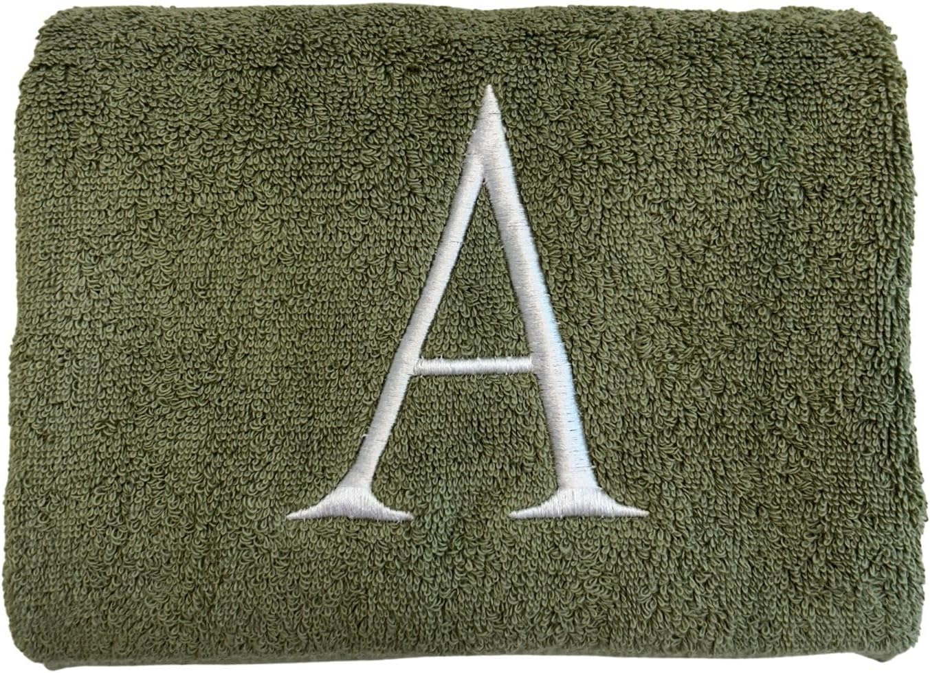 Sage with White Monogrammed Hand Towels for Bathroom - Set of 2 Letter D | Luxury Hotel Quality Initial Towels For