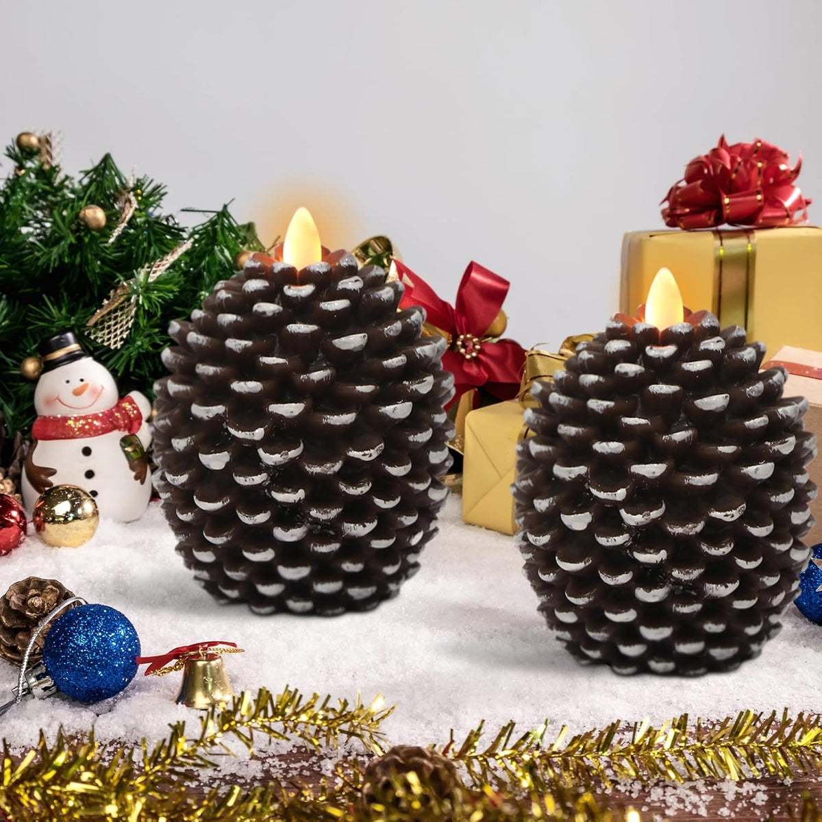 Wondise Flameless Candles with 6H Timer Pine Cone Candles | Battery Operated Candles Real Wax for Christmas