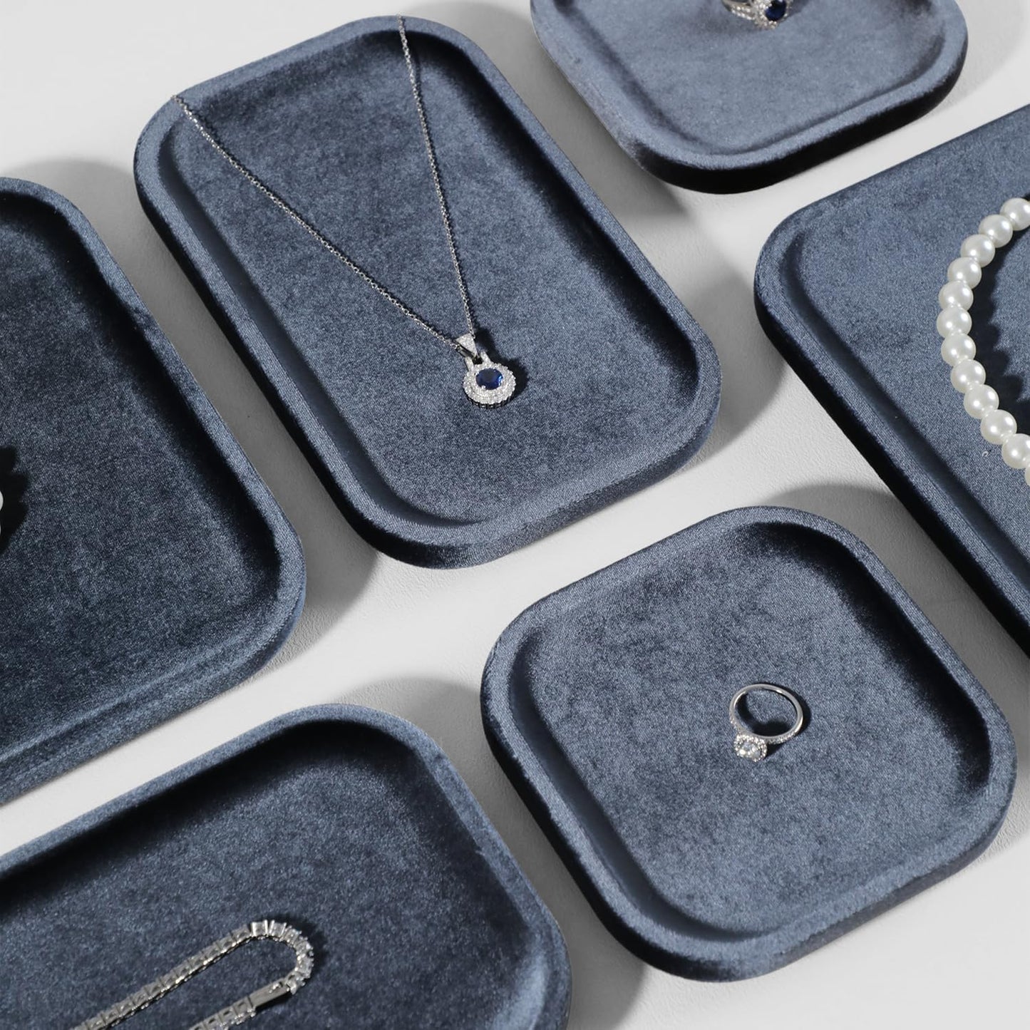 Resilient Velvet Jewelry Display Tray for Ring Earrings Bracelet Necklace / Slate Gray / 7.9 x 4.7