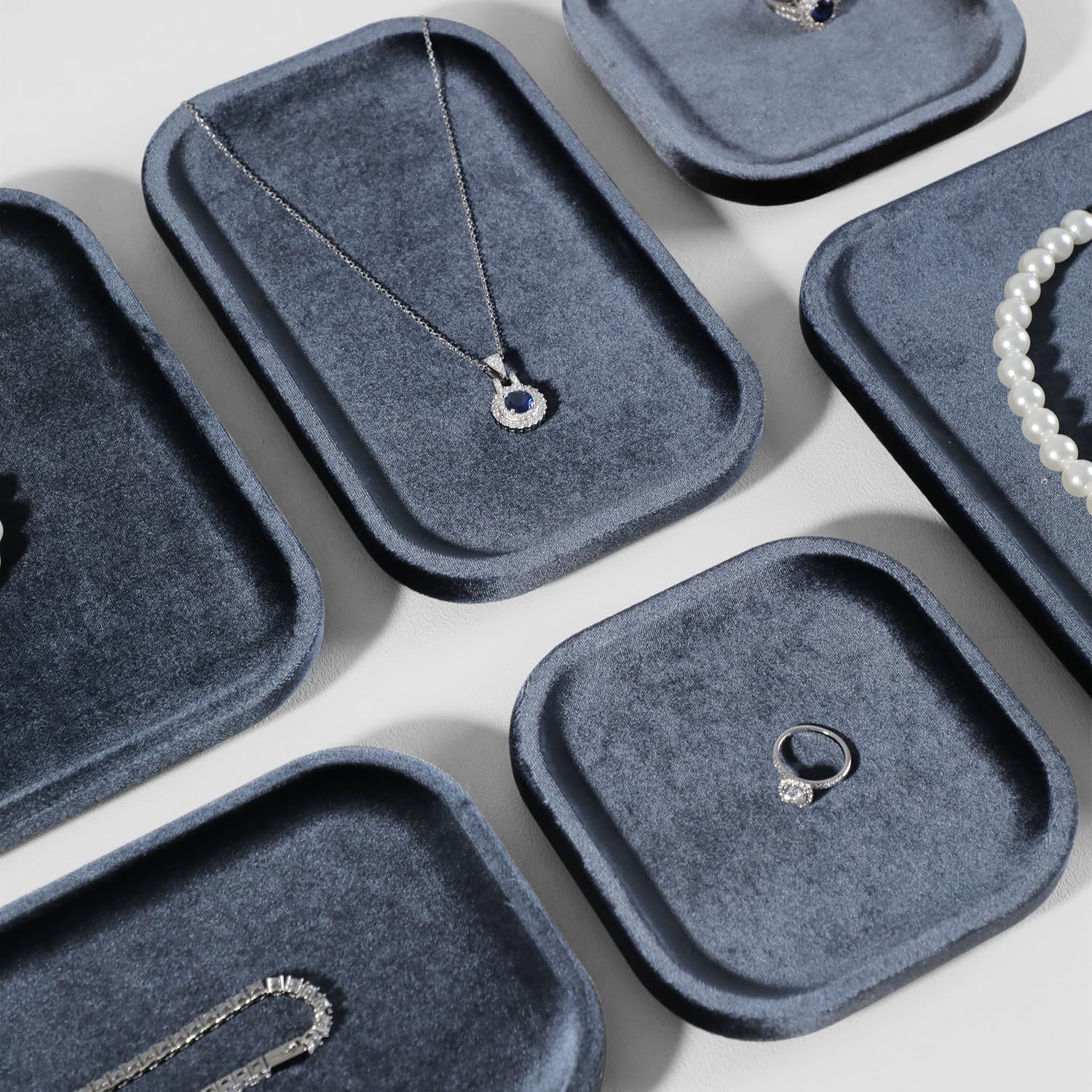 Resilient Velvet Jewelry Display Tray for Ring Earrings Bracelet Necklace / Slate Gray / 7.9 x 4.7